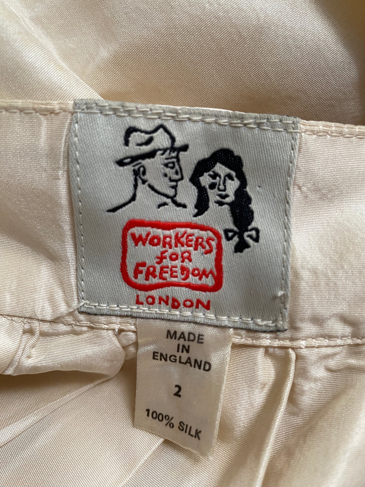 Workers for Freedom Cream Silk Taffeta Skirt with Ribbon Detail