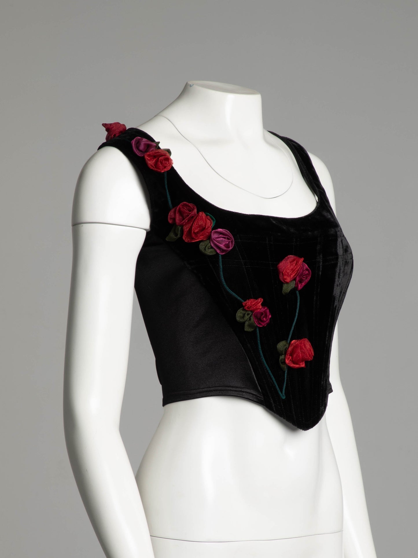 Catwalk Collection Black Velvet Corset with Red Roses Circa 90s