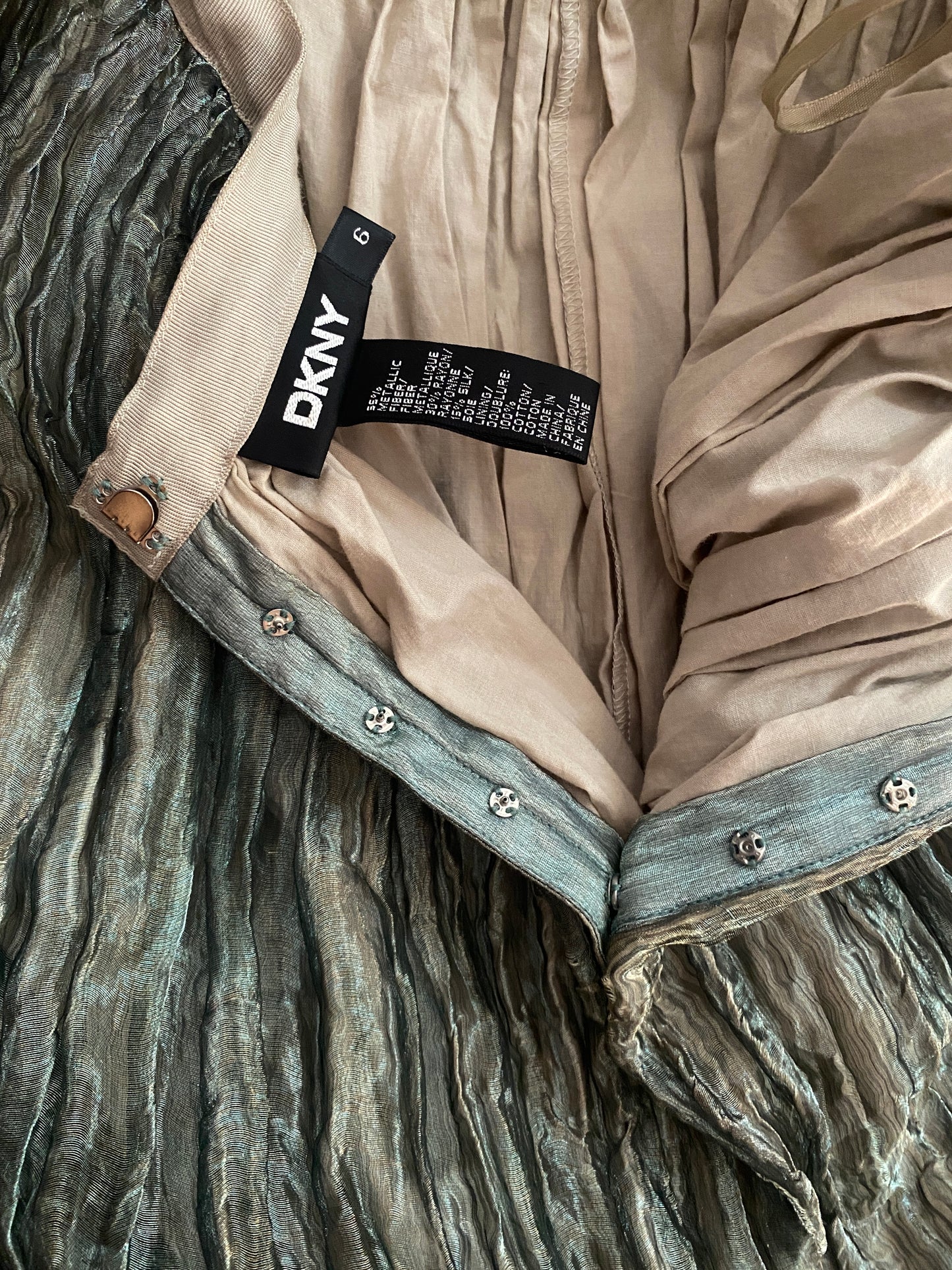 DKNY Green Silk Metallic Voile Skirt