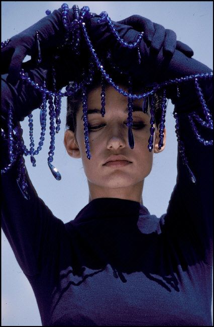 Dolce & Gabbana 1991 Purple Silk Chiffon Scarf with Bead Tassels