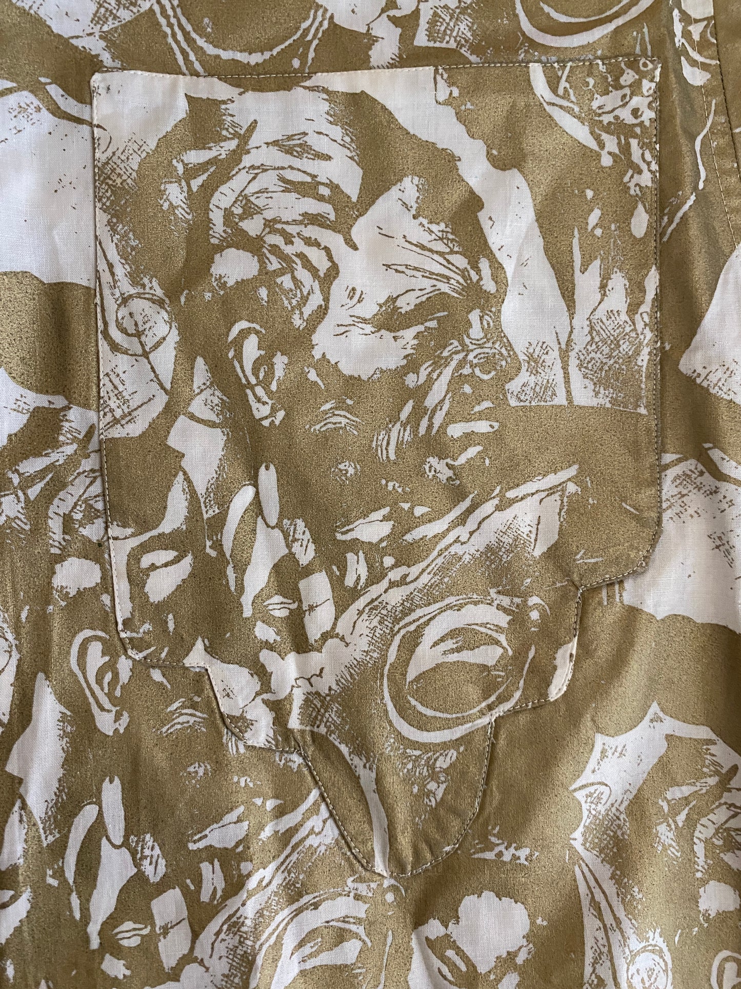 Cinzia Ruggeri 1986 Gold Screen Printed Shirt with Ziggurat Detail