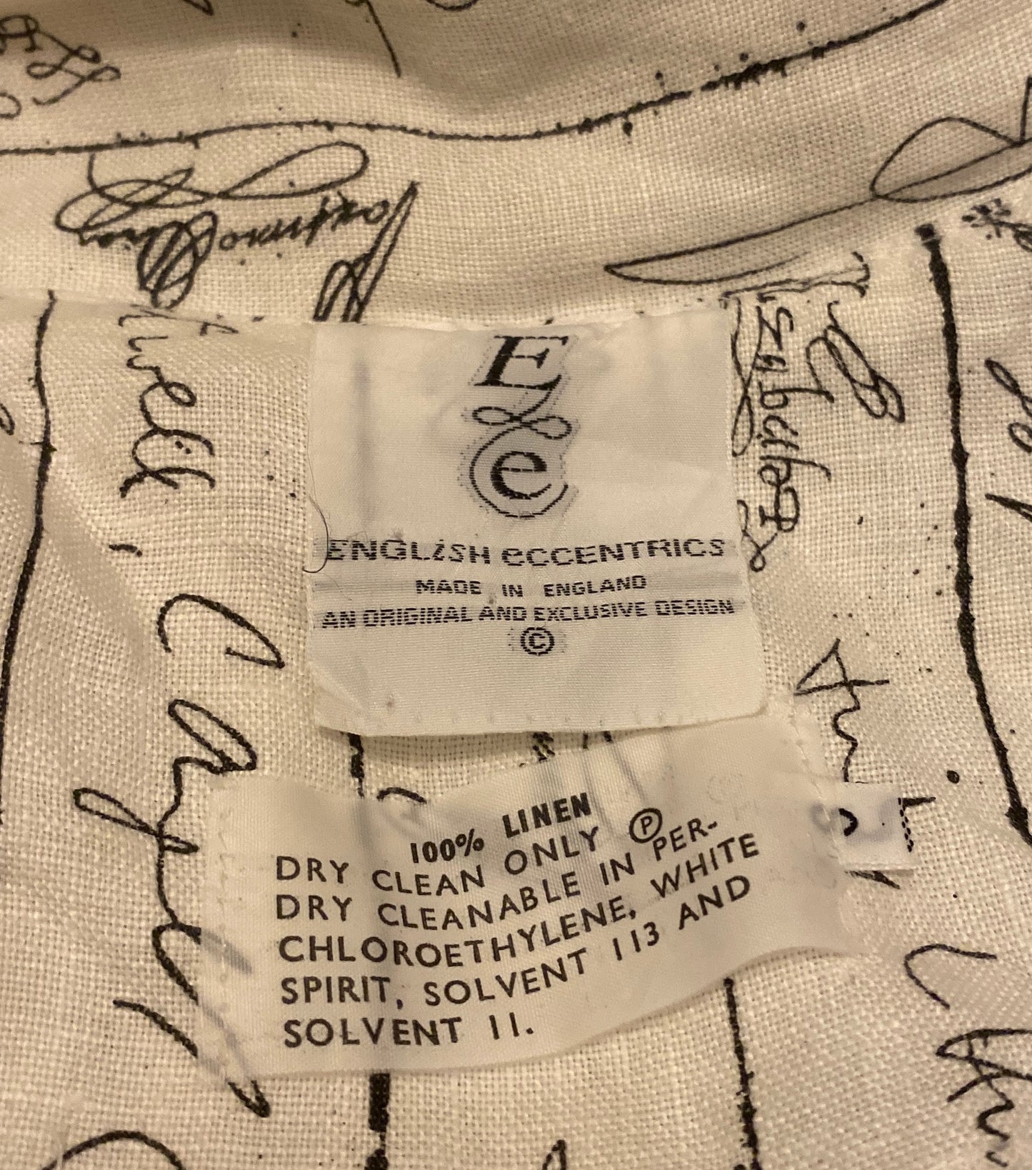 English Eccentrics 1986 'Signature' Print White Linen Jacket