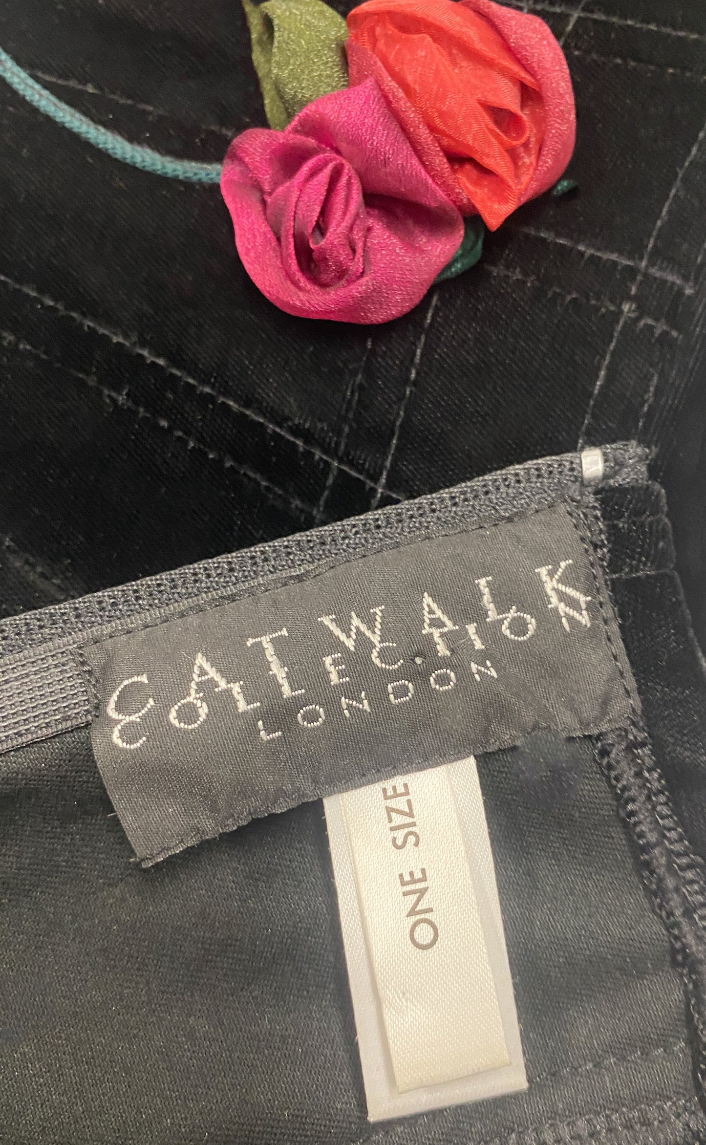 Catwalk Collection Black Velvet Corset with Red Roses Circa 90s