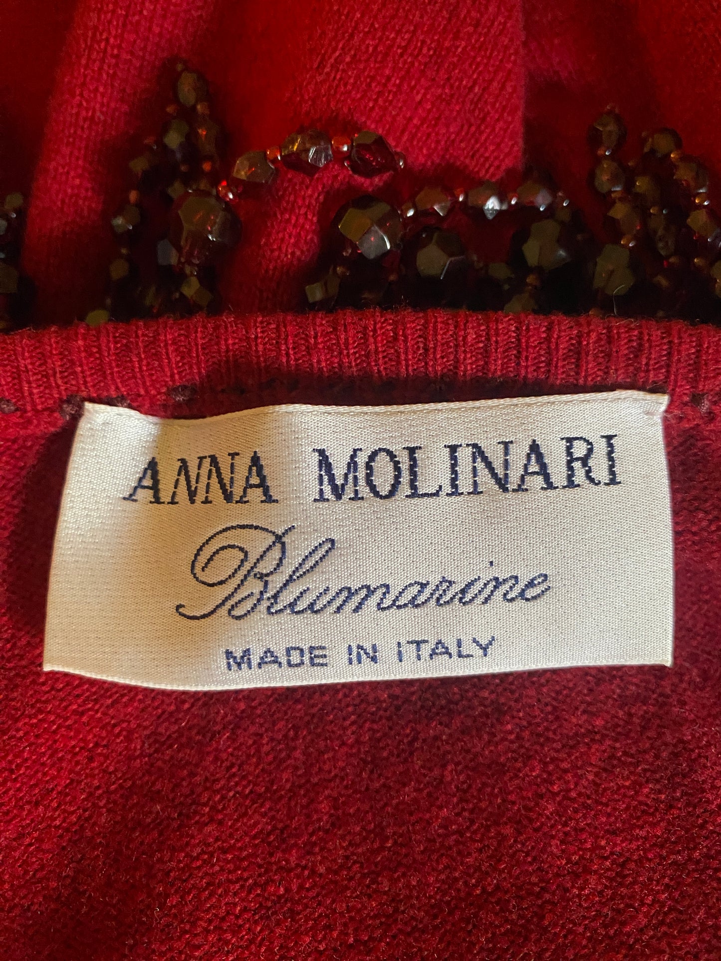 Blumarine Anna Molinari 1990 Red Beaded Knit Jumper