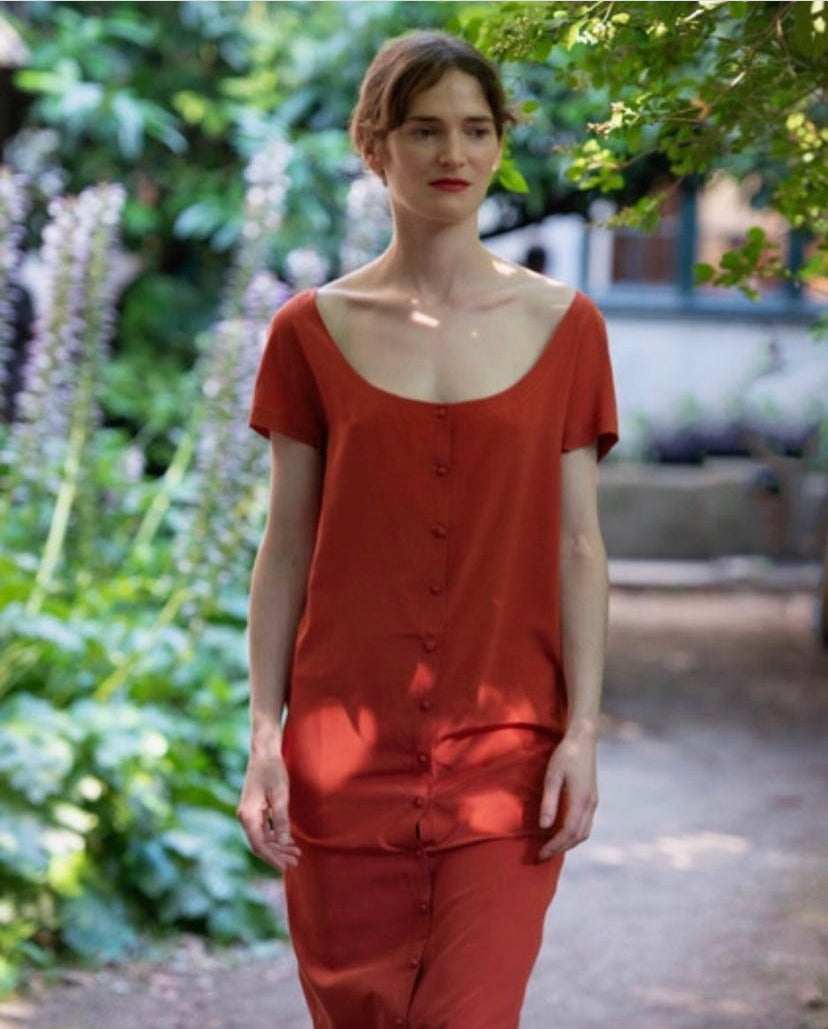 Adeline André Red Silk Dress