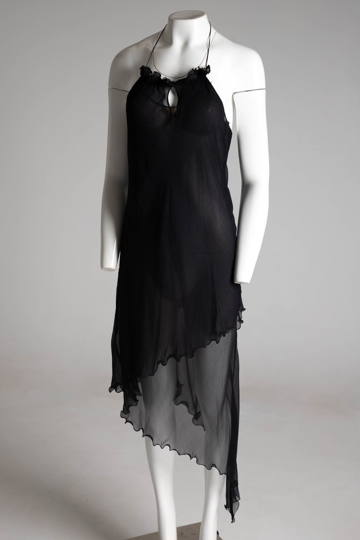 Romeo Gigli Ethereal Black Silk Asymmetric Slip Dress