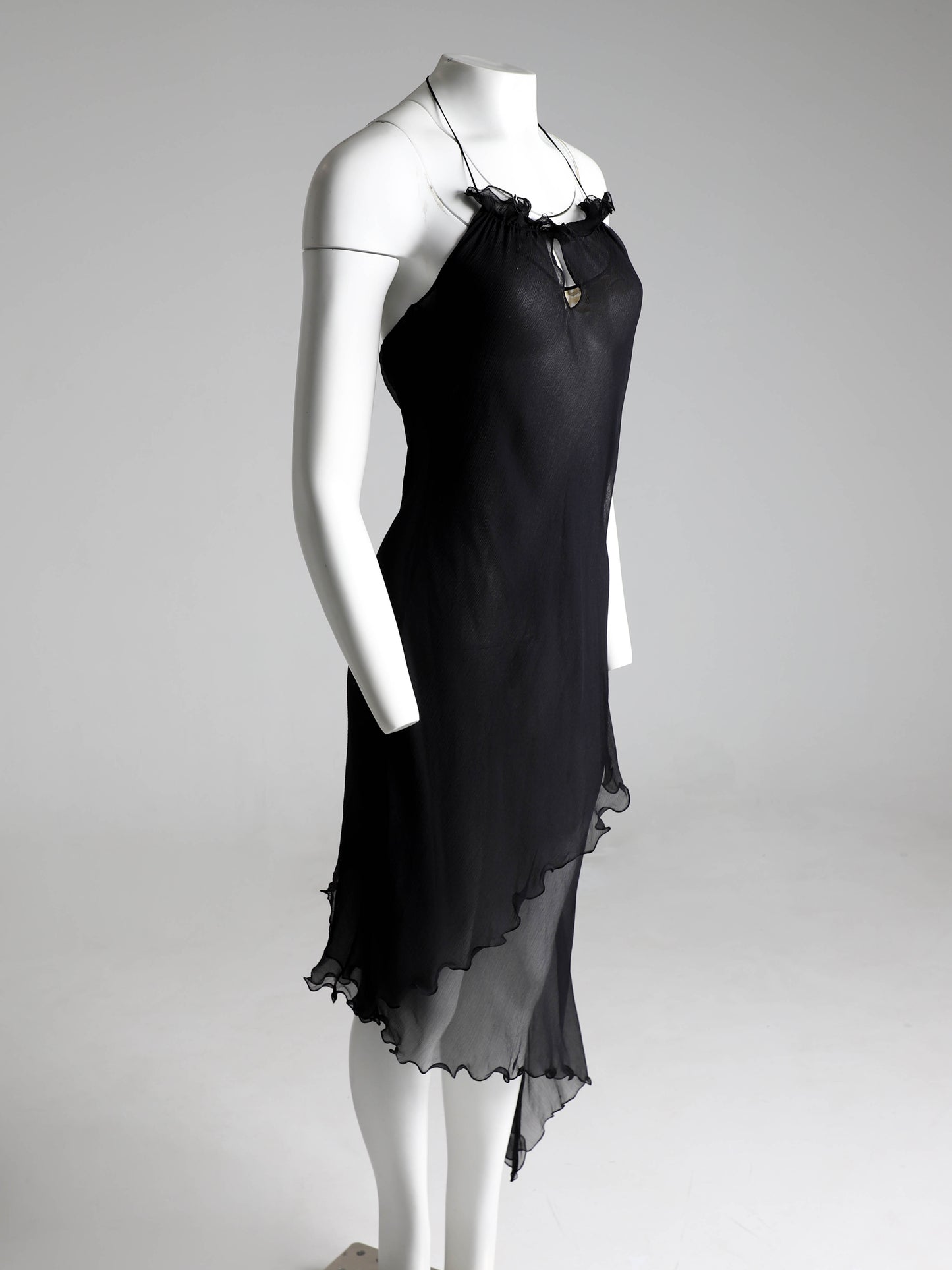 Romeo Gigli Ethereal Black Silk Asymmetric Slip Dress