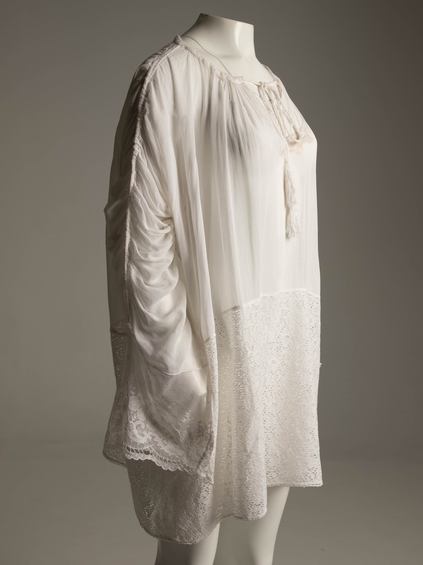 Antique Ecclesiastical White Cotton Voile and Handmade Lace Gown