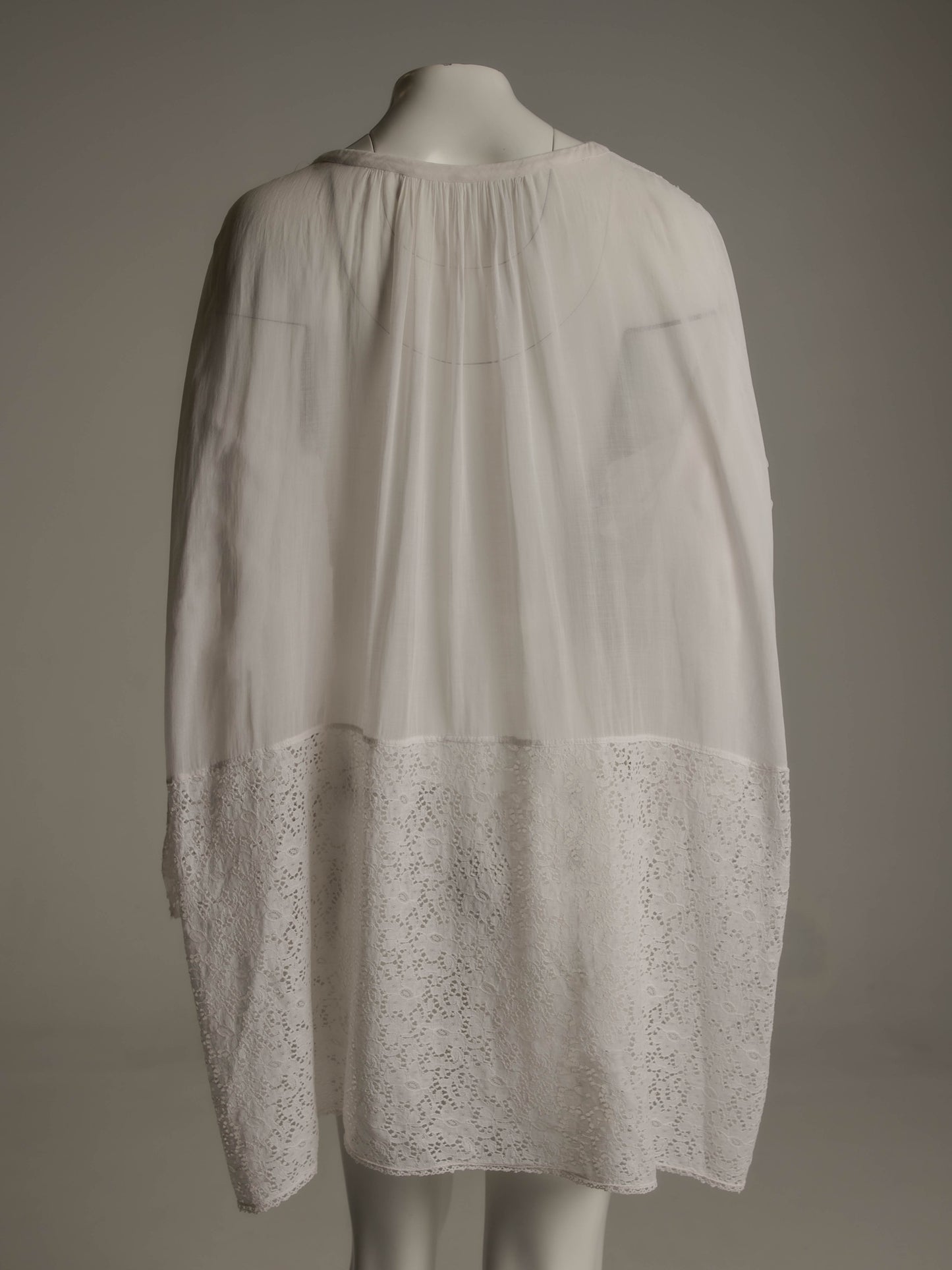 Antique Ecclesiastical White Cotton Voile and Handmade Lace Gown
