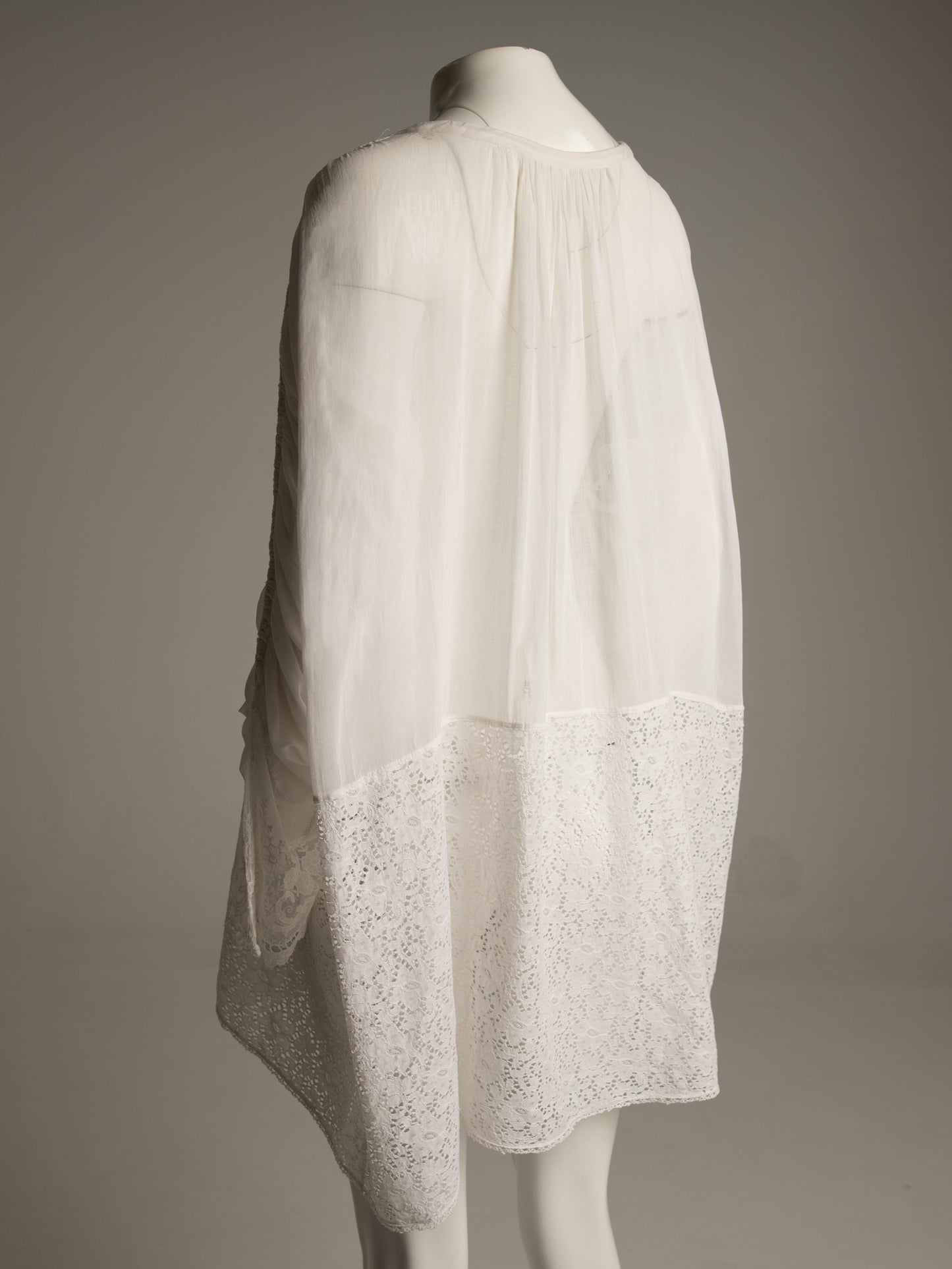 Antique Ecclesiastical White Cotton Voile and Handmade Lace Gown