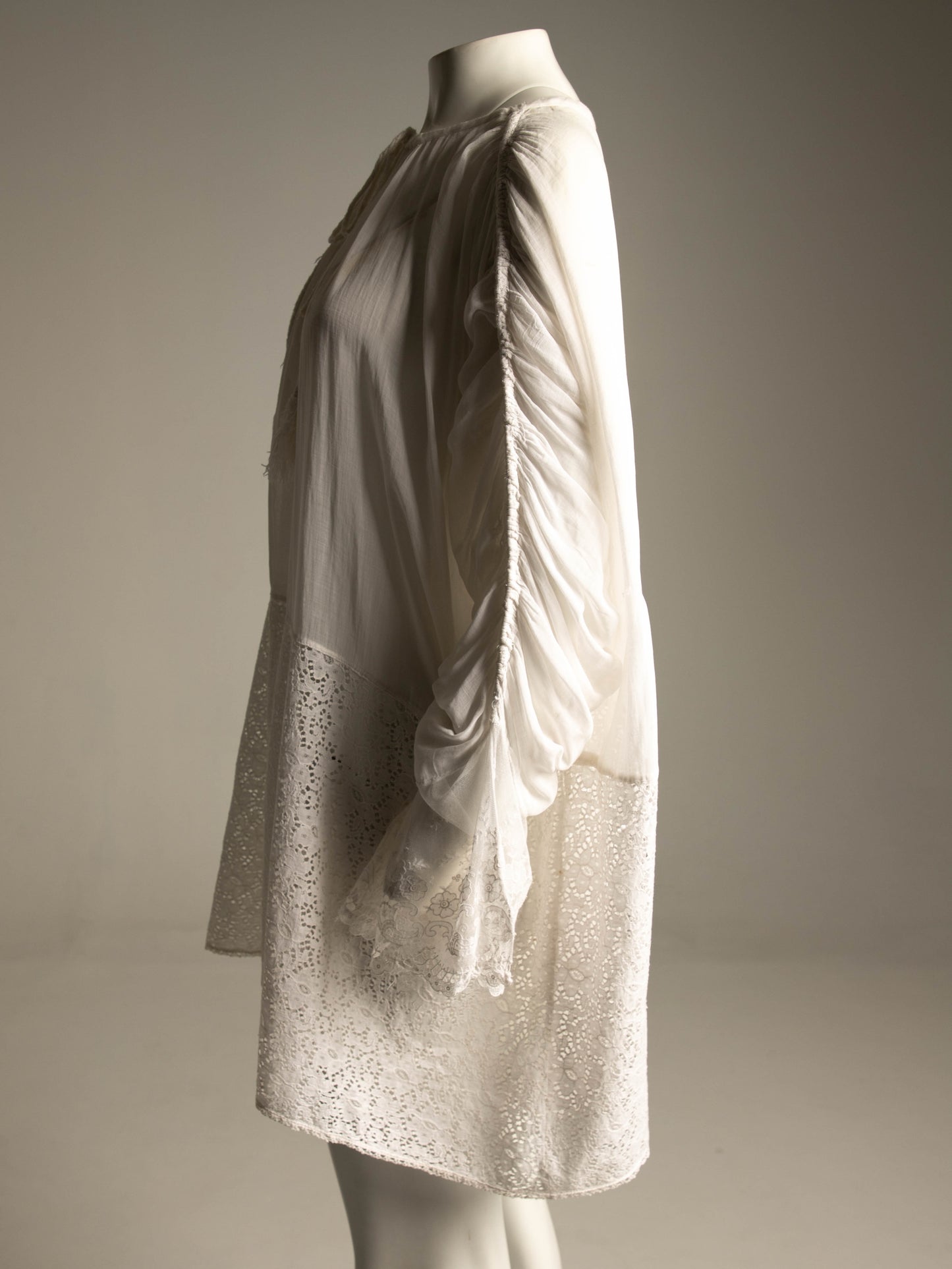 Antique Ecclesiastical White Cotton Voile and Handmade Lace Gown