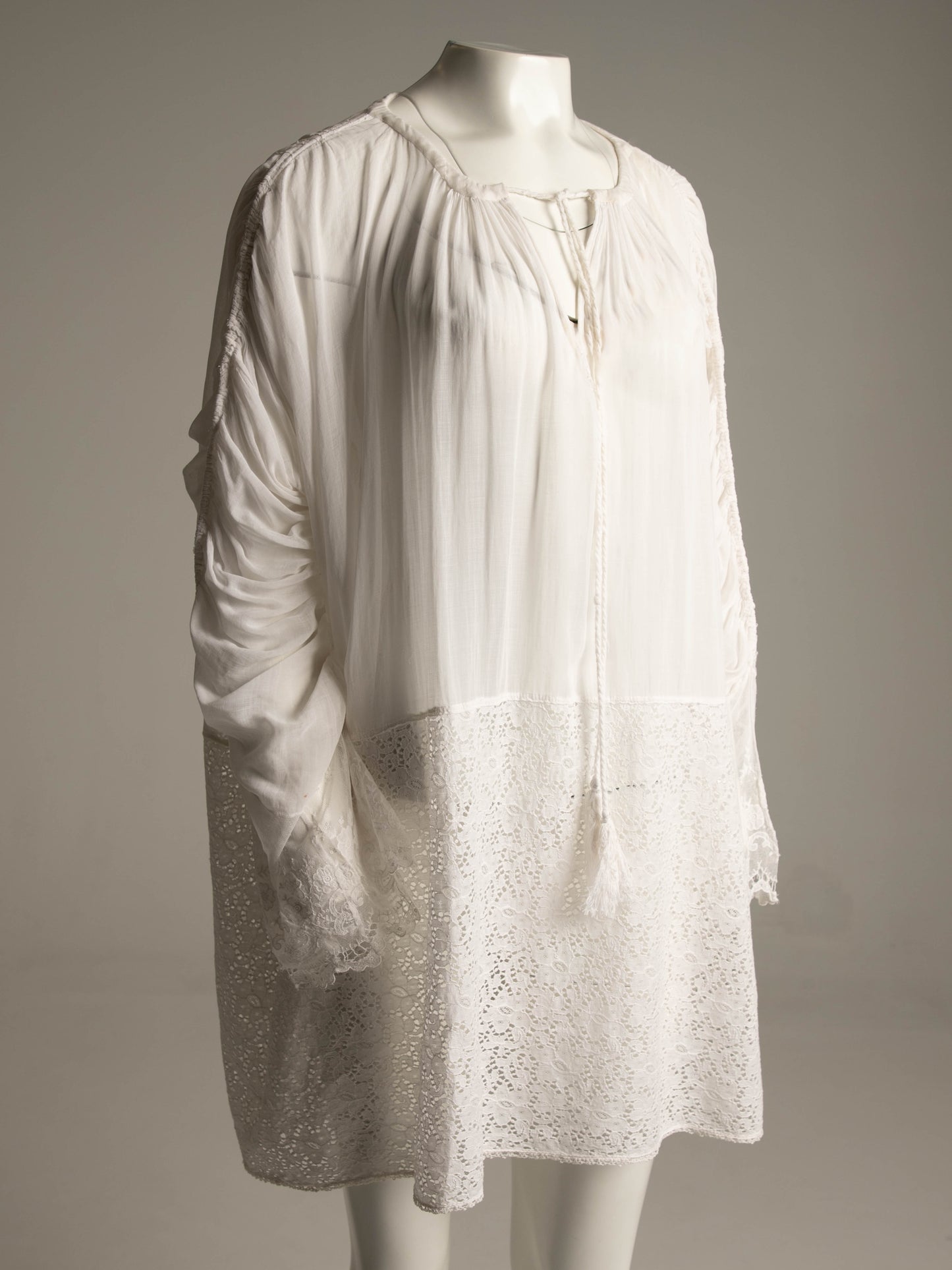 Antique Ecclesiastical White Cotton Voile and Handmade Lace Gown