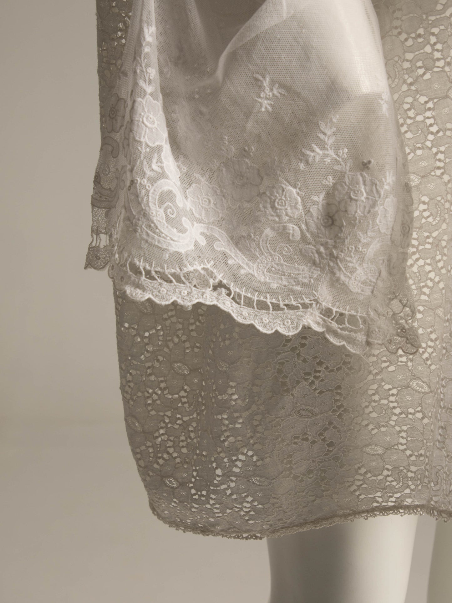 Antique Ecclesiastical White Cotton Voile and Handmade Lace Gown