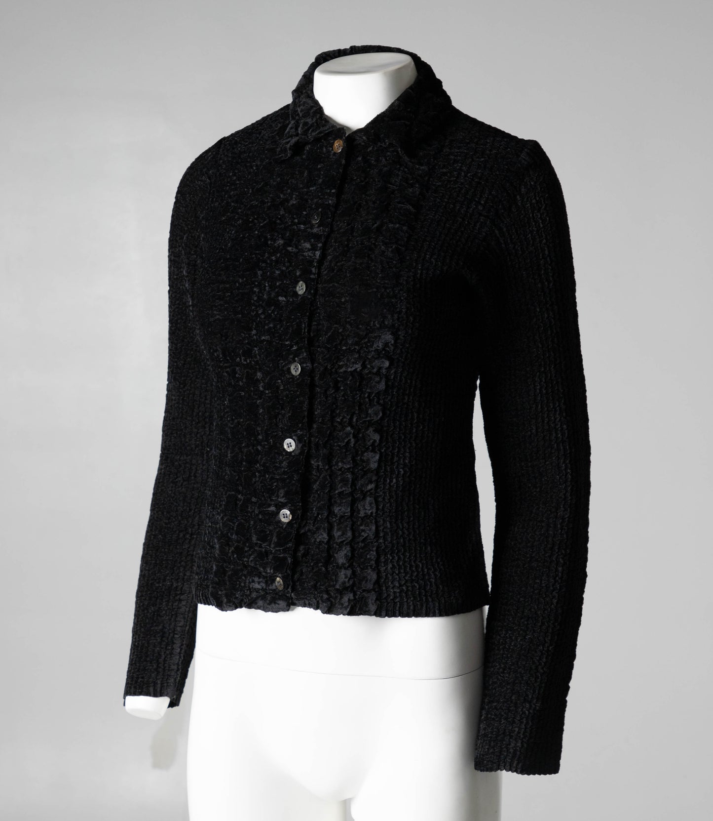 Yoshiki Hishinuma Black Velvet Crimp Pleated Skirt and Shirt Set