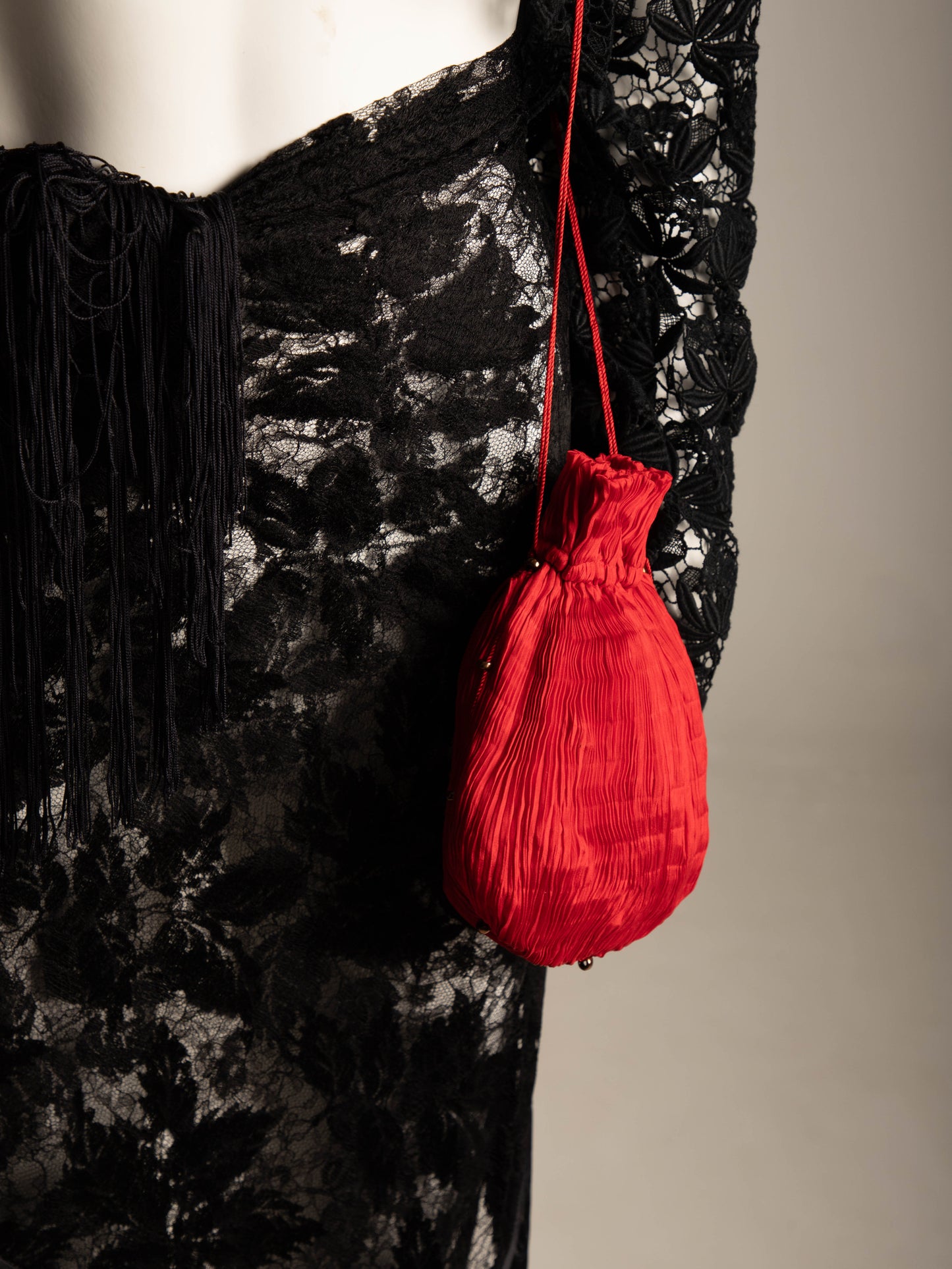 Venetia Studium Fortuny Pleated Red Silk Pouch