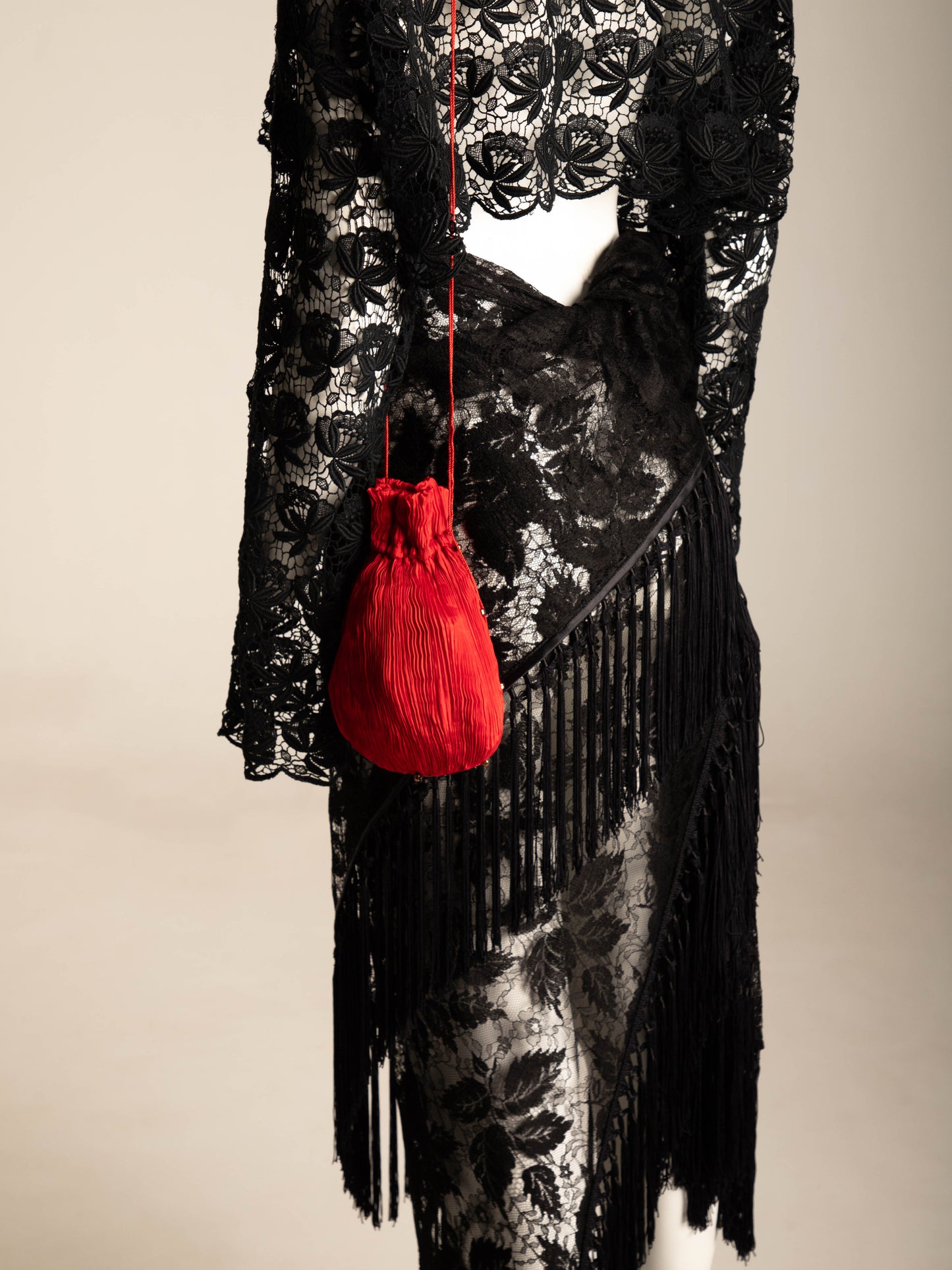 Venetia Studium Fortuny Pleated Red Silk Pouch