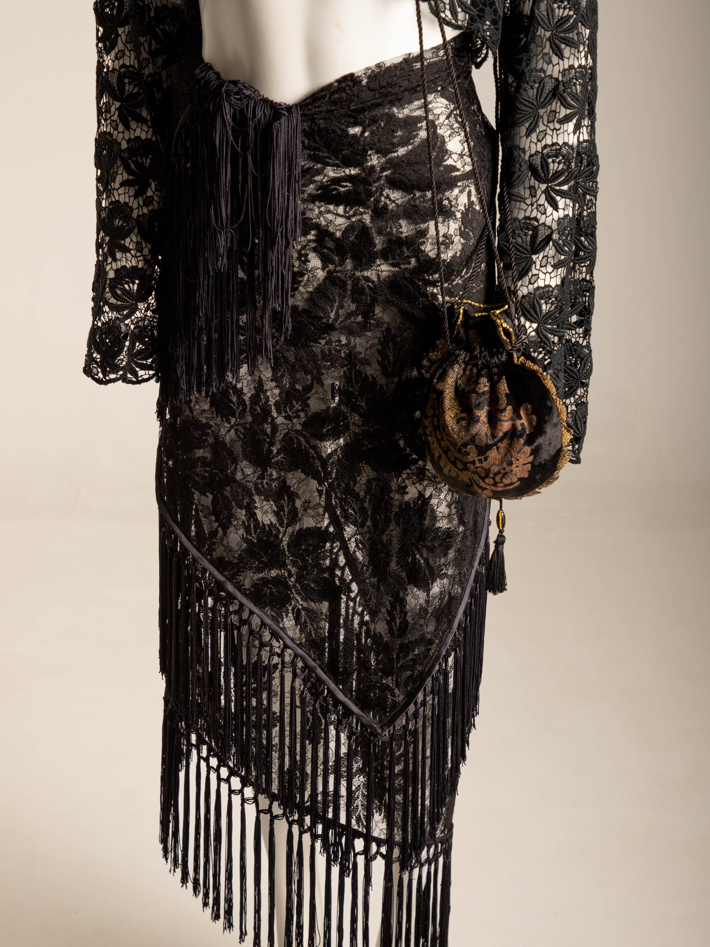 Tirelli Gallenga Por Fendi Screen Printed Black Velvet Pouch Circa 80s