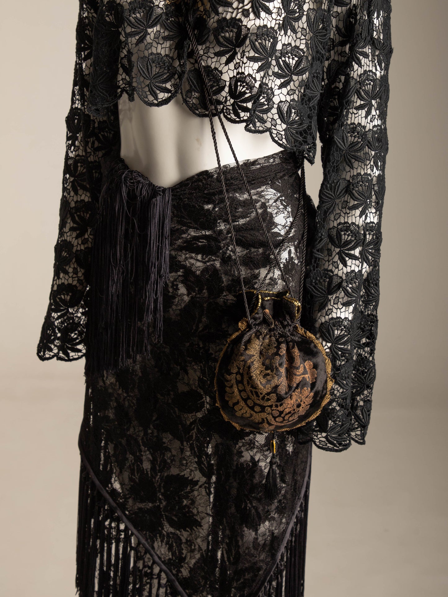 Tirelli Gallenga Por Fendi Screen Printed Black Velvet Pouch Circa 80s