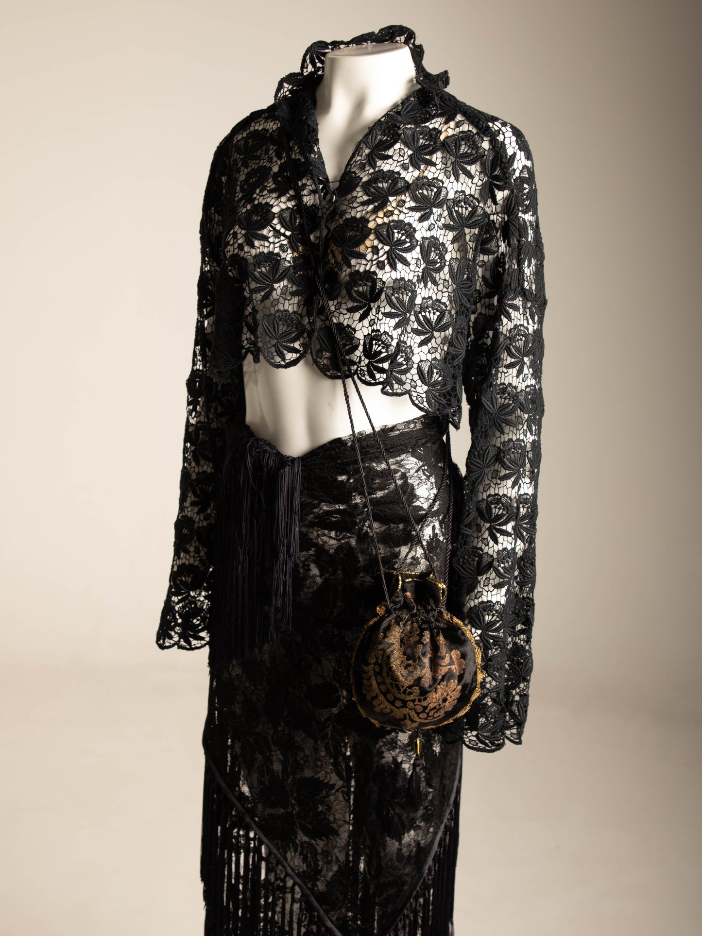 Tirelli Gallenga Por Fendi Screen Printed Black Velvet Pouch Circa 80s
