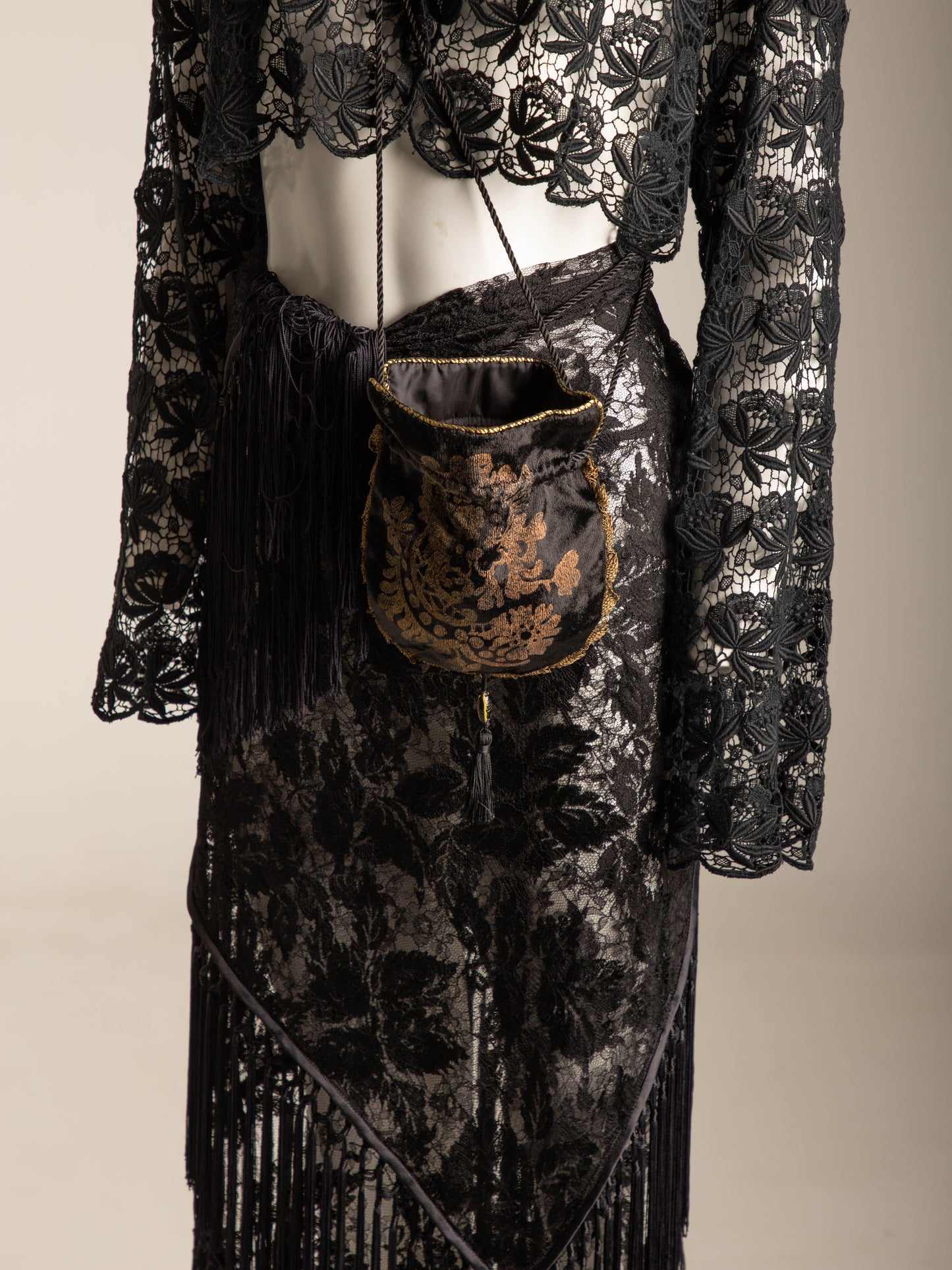 Tirelli Gallenga Por Fendi Screen Printed Black Velvet Pouch Circa 80s