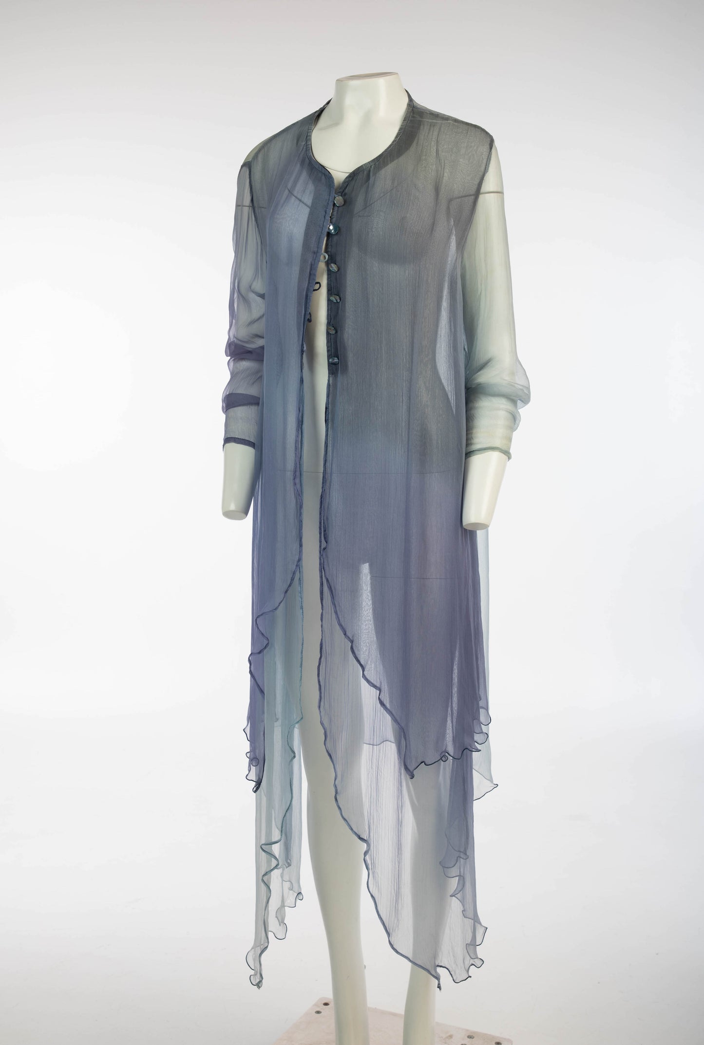 Silk Duster With Petal Hem in Gradients of Blue