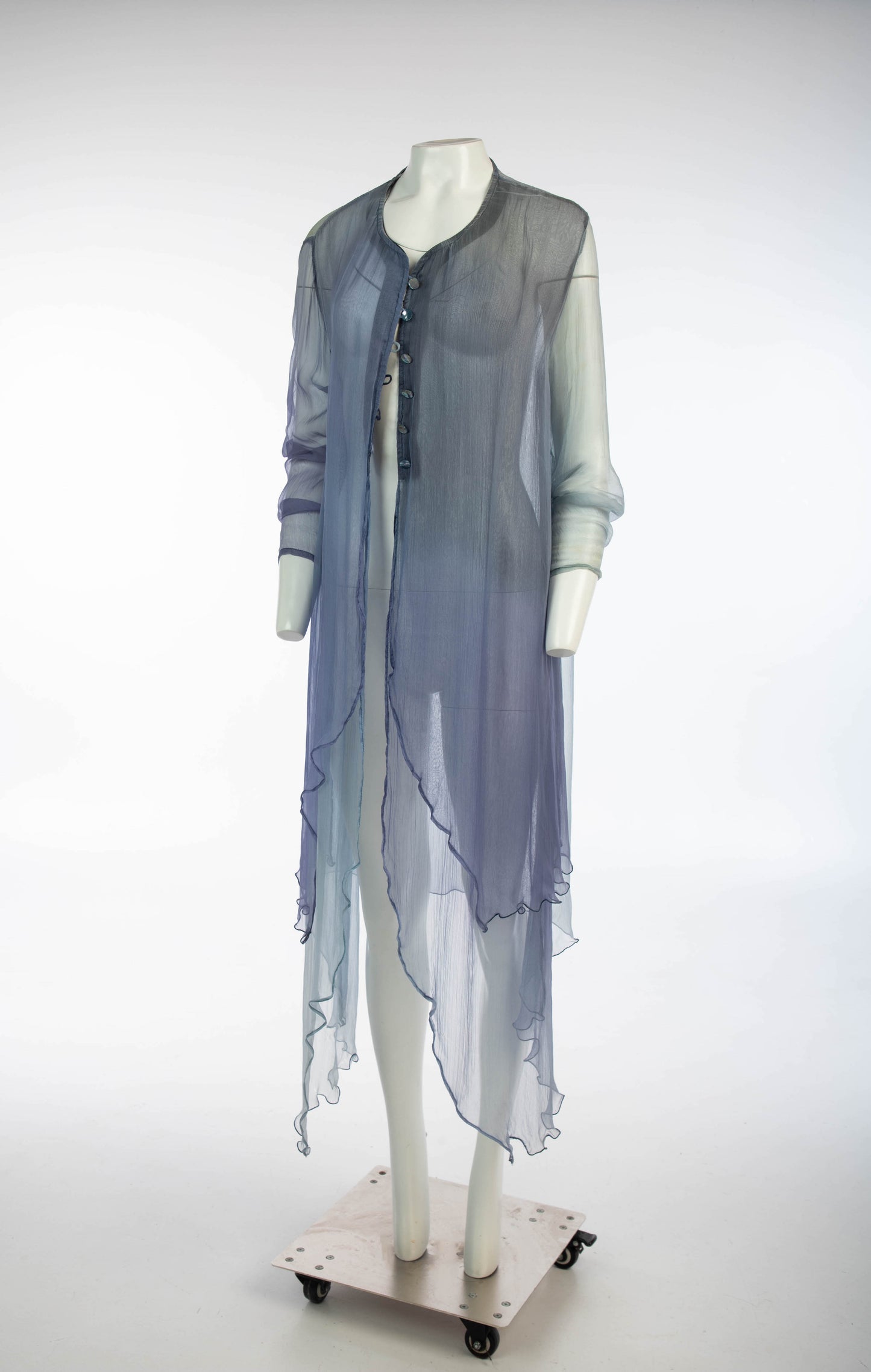 Silk Duster With Petal Hem in Gradients of Blue