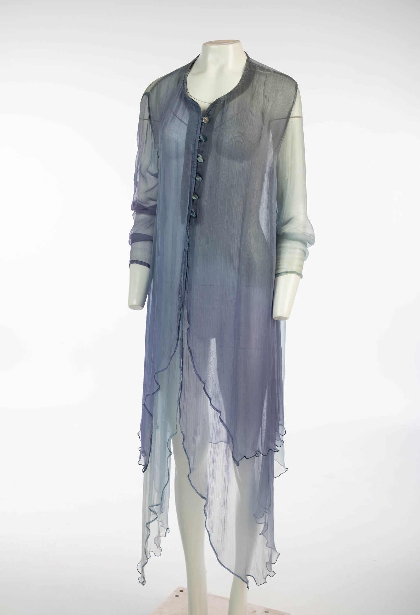 Silk Duster With Petal Hem in Gradients of Blue