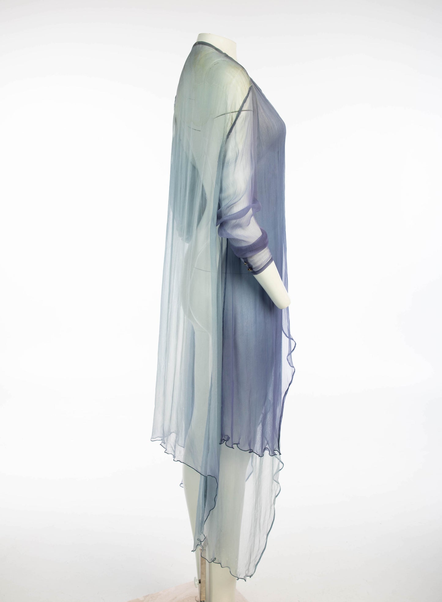 Silk Duster With Petal Hem in Gradients of Blue