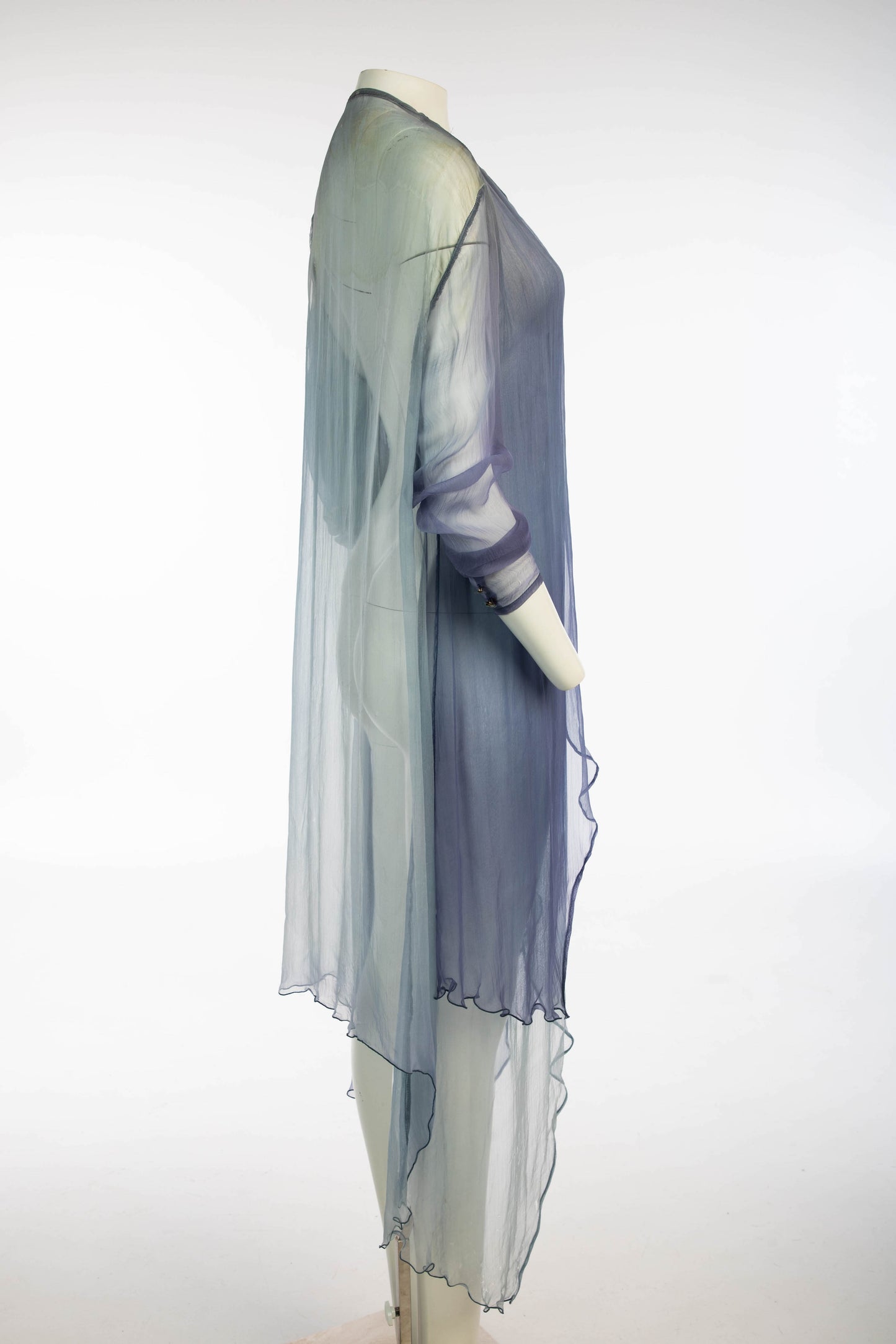 Silk Duster With Petal Hem in Gradients of Blue