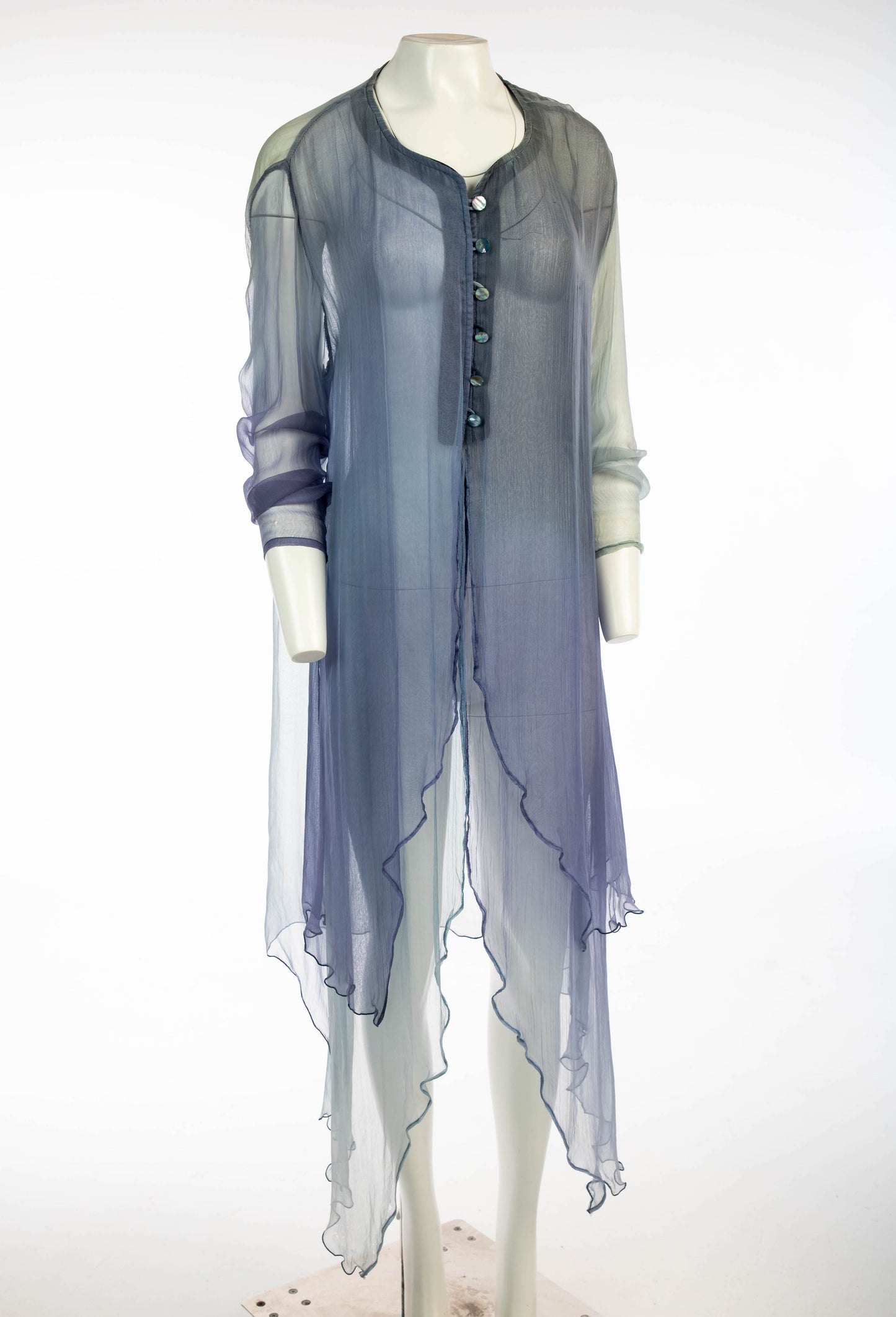 Silk Duster With Petal Hem in Gradients of Blue