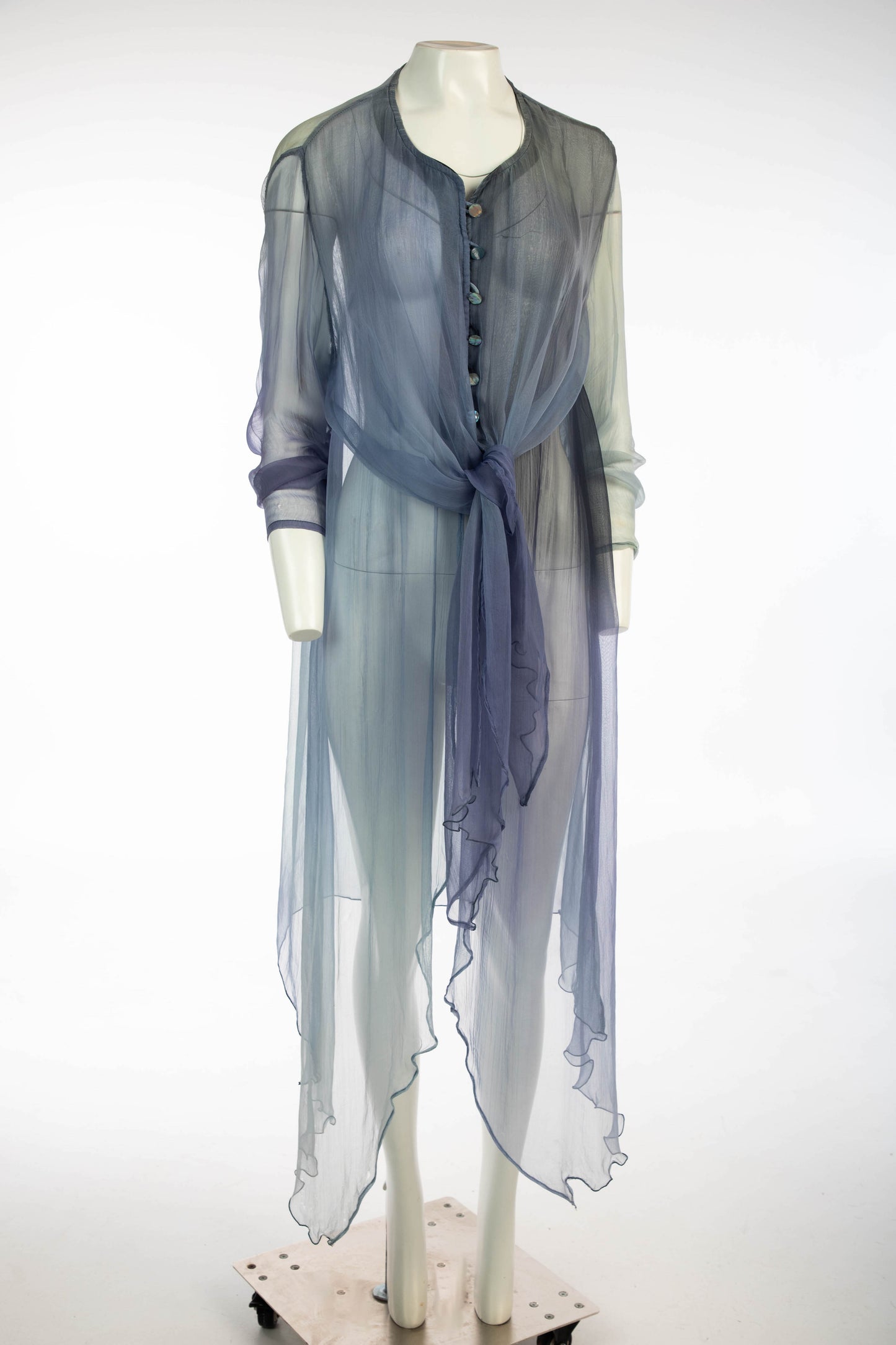 Silk Duster With Petal Hem in Gradients of Blue