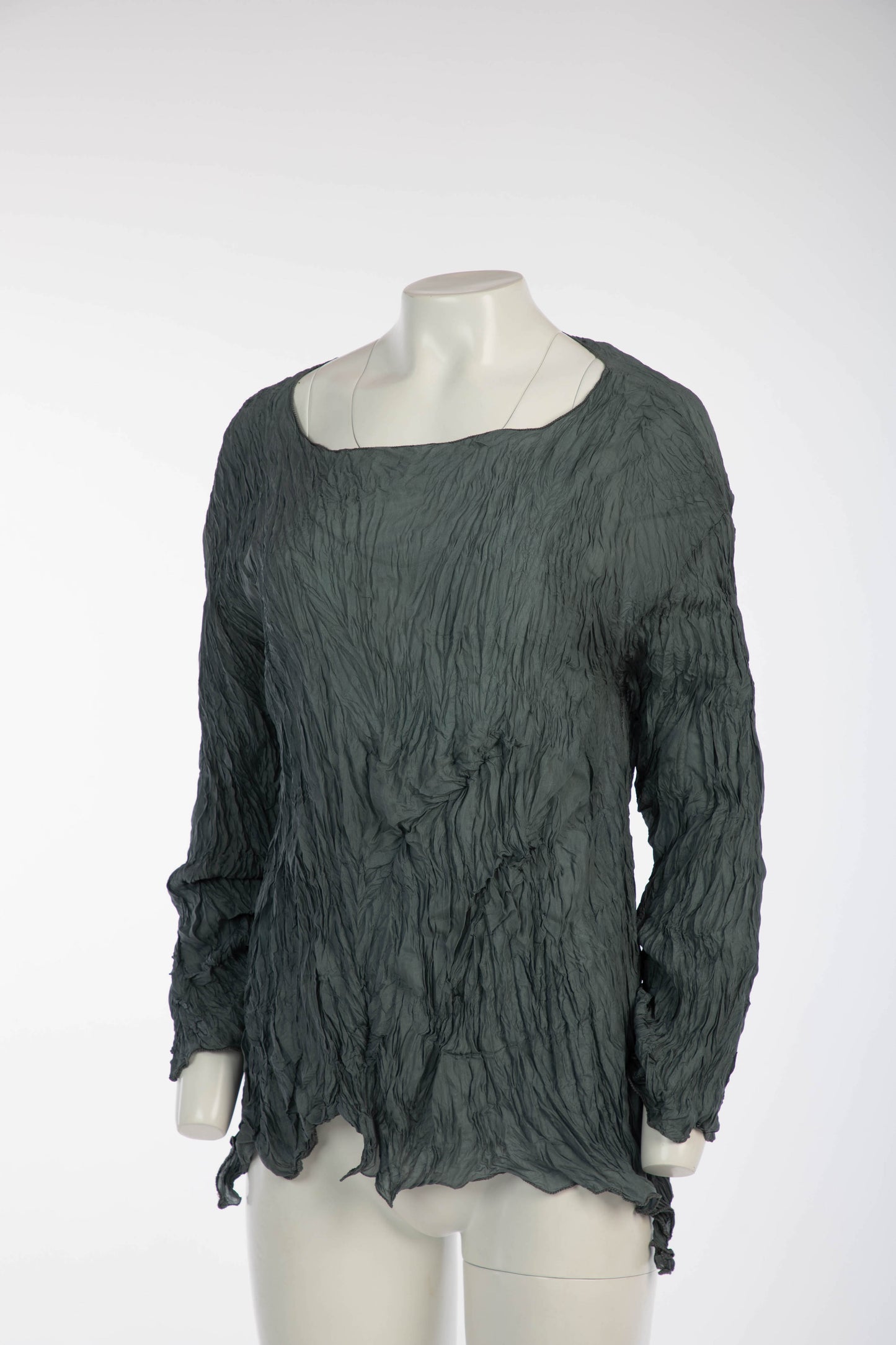 Holly Lueders Grey Blue Crinkle Silk Blouse