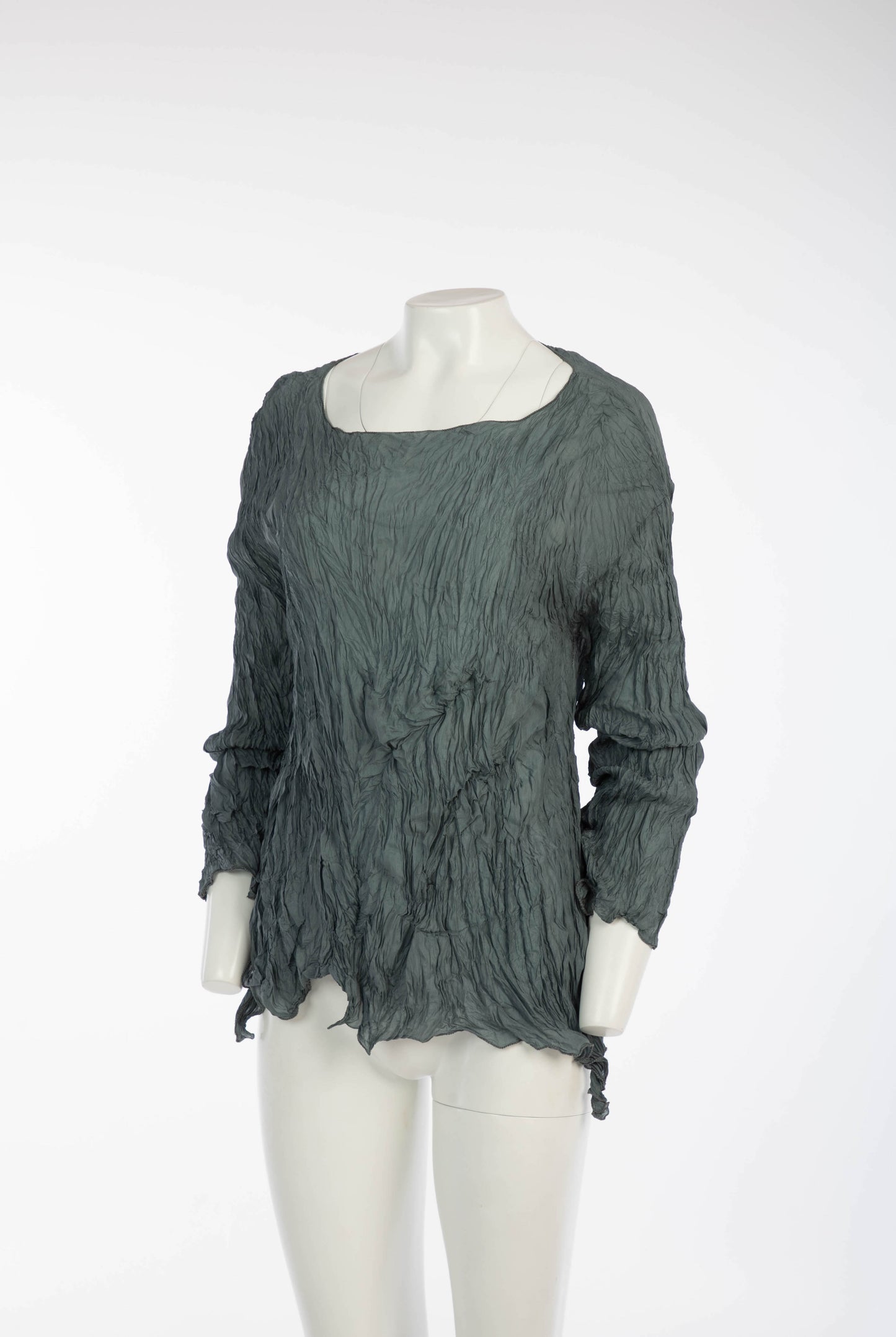 Holly Lueders Grey Blue Crinkle Silk Blouse