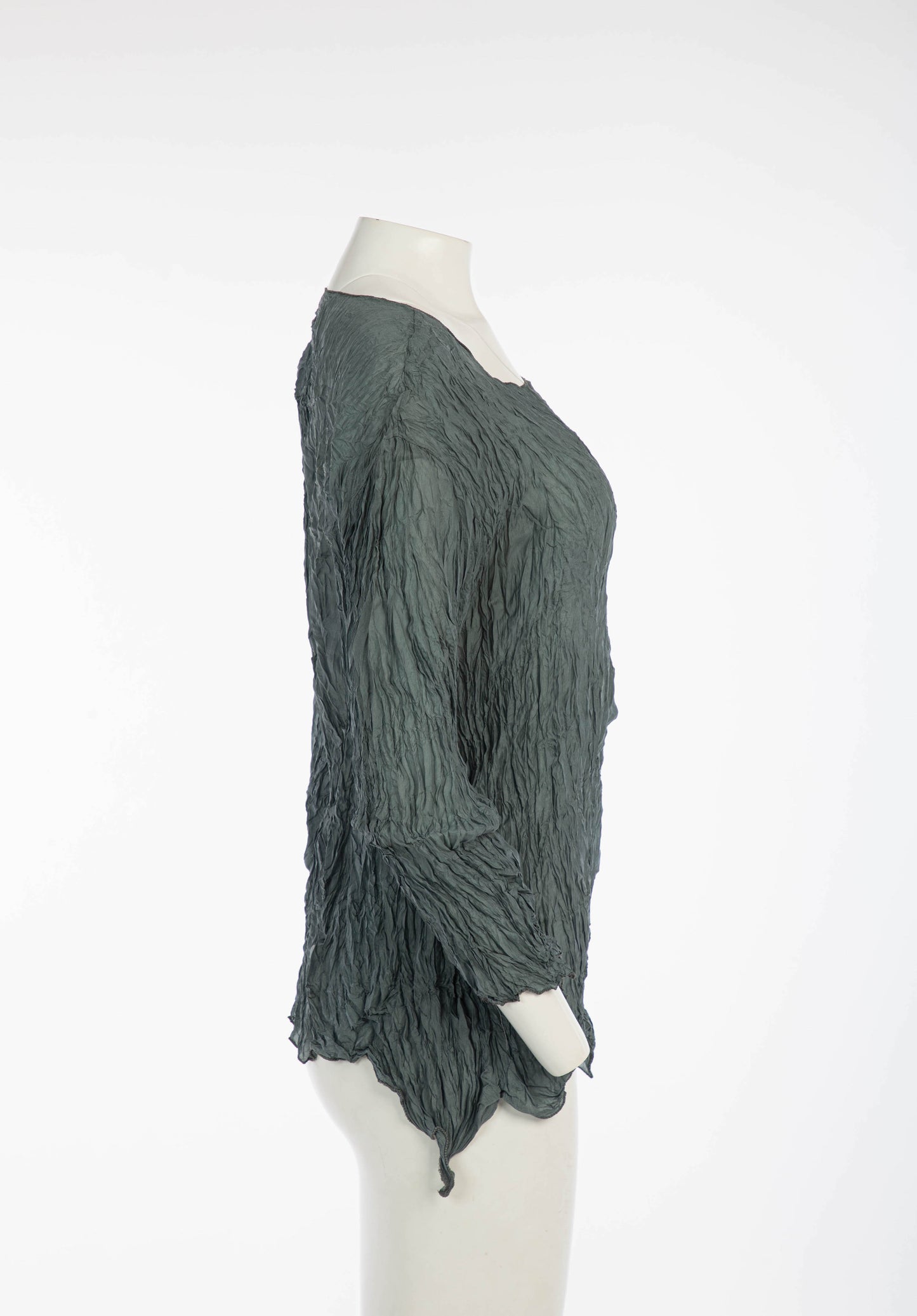 Holly Lueders Grey Blue Crinkle Silk Blouse