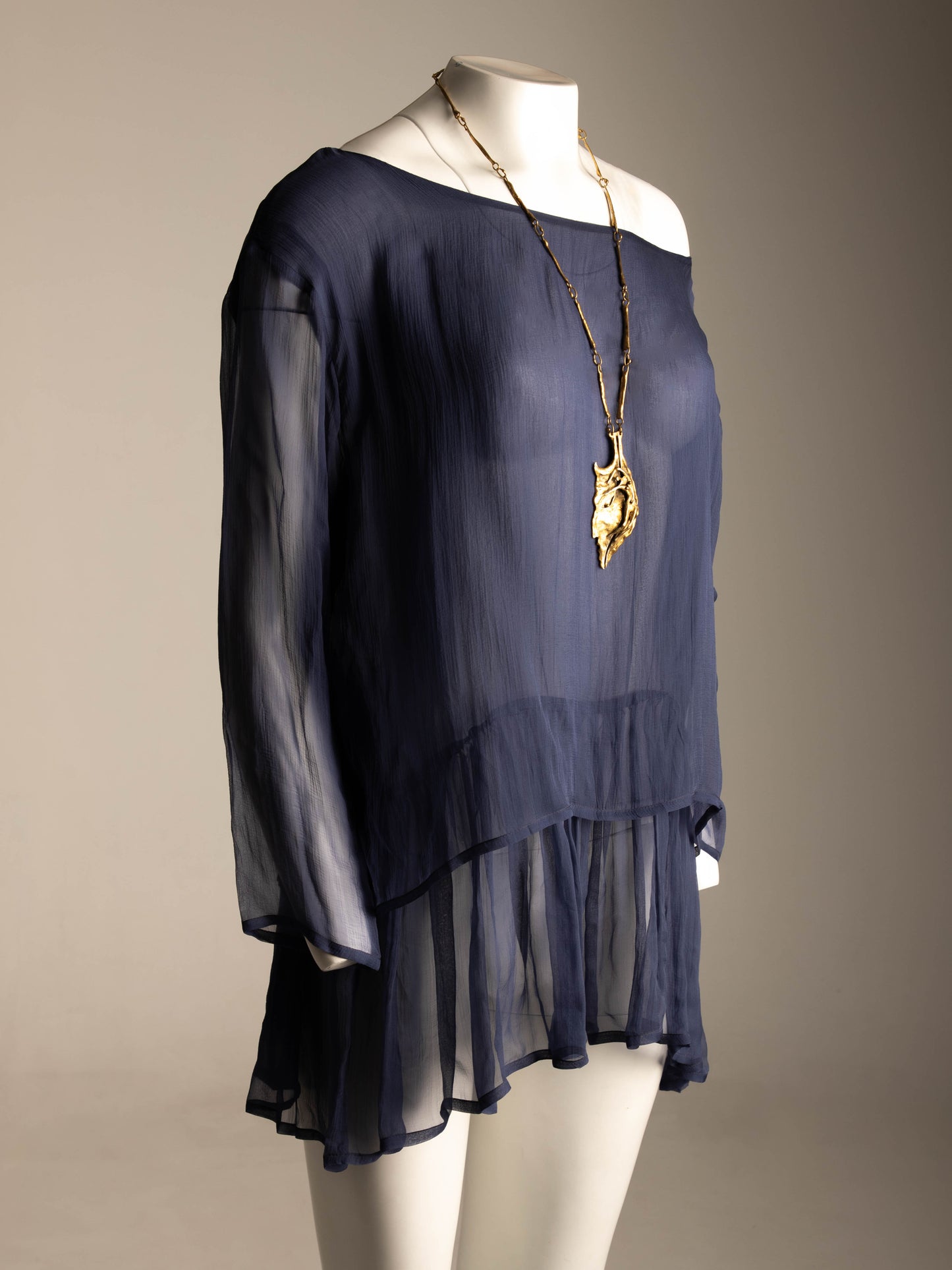 Armando Lozano Ramirez Brutalist Bronze Leaf Face Necklace