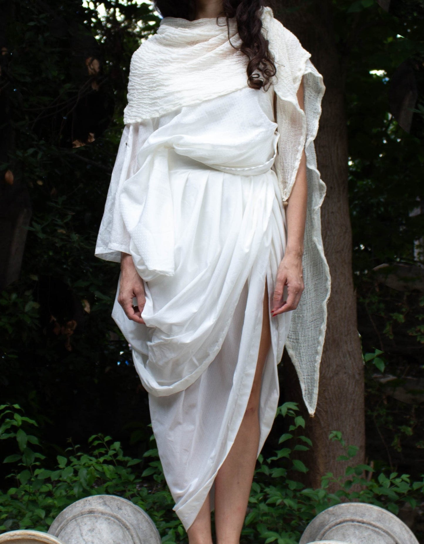 Celia Phillips White Silk Cotton Oyster Skirt