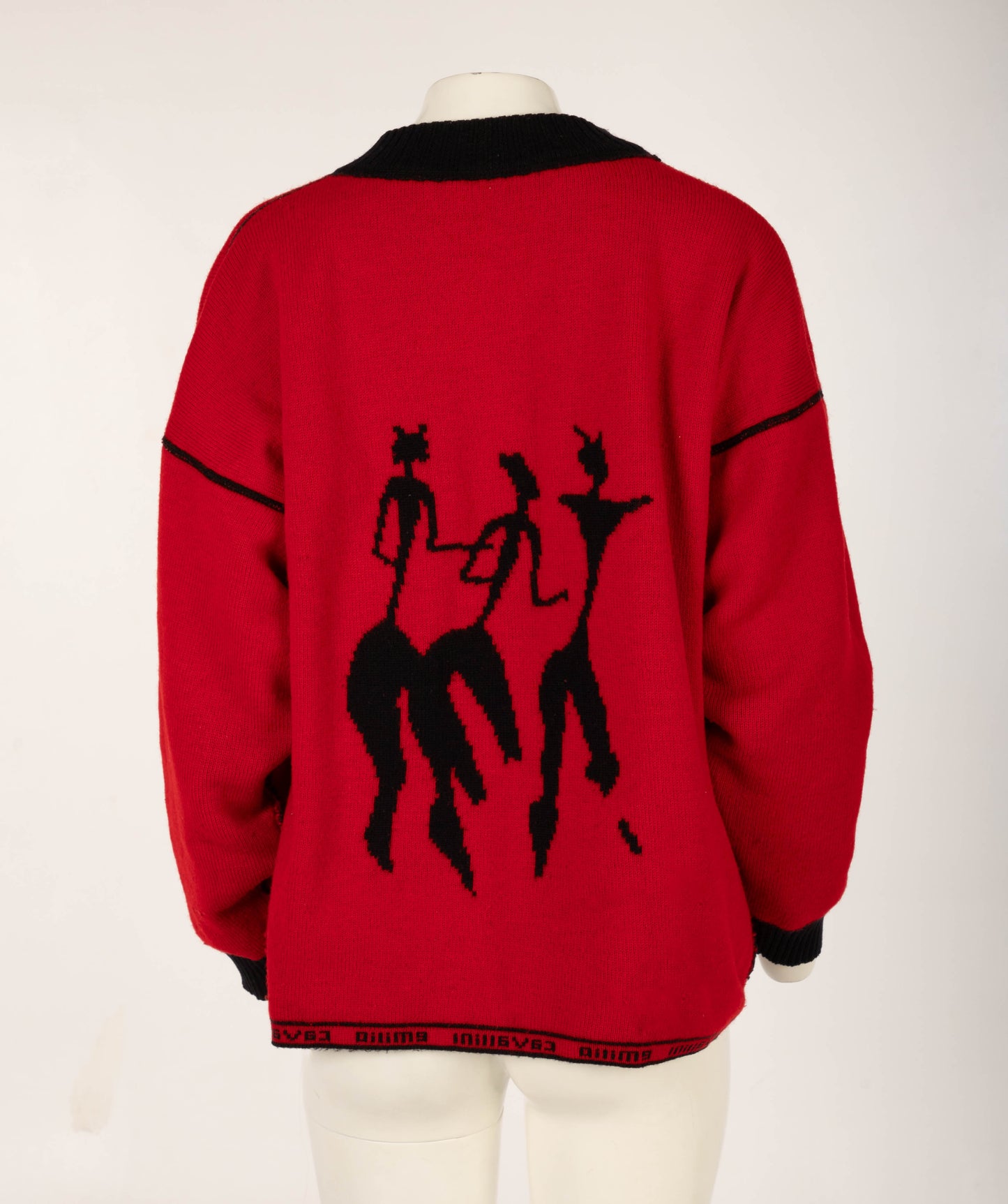 Emilio Cavallini 1987 Black Jumper with Red Figures