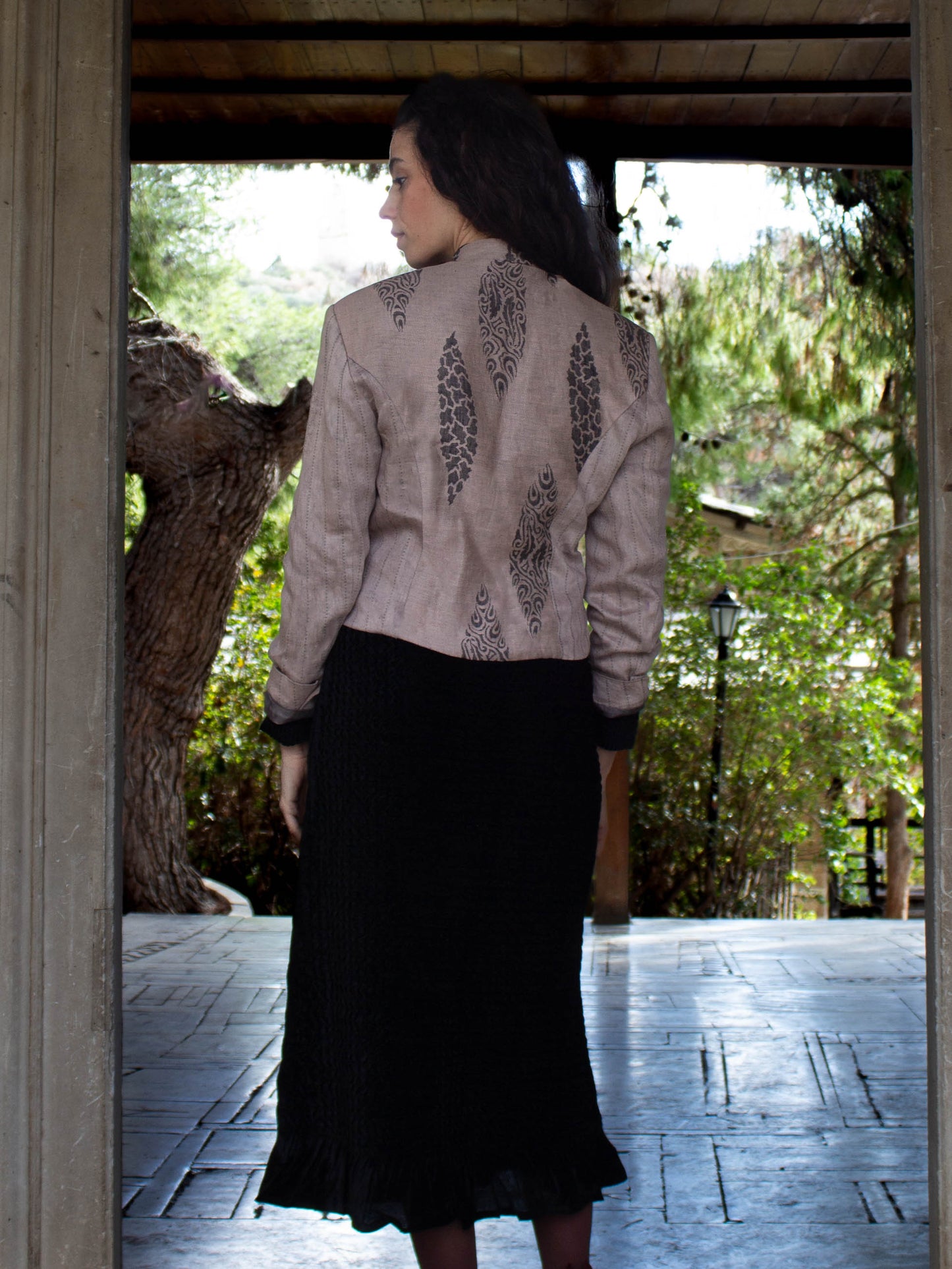 Culture Shock Koji Tatsuno Pale Pink Grey Linen Jacquard Jacket