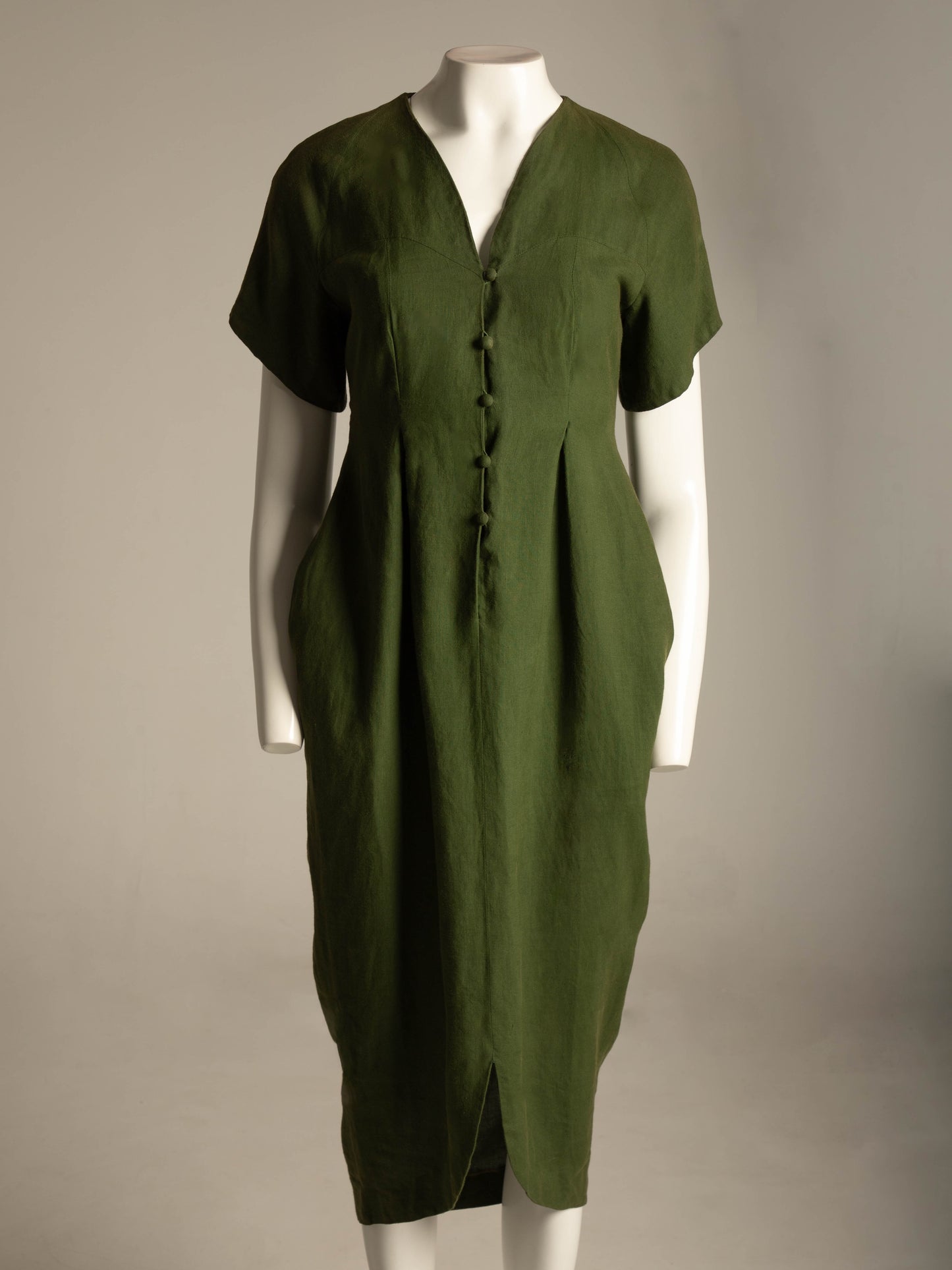 Sybilla Por Gibo Green Linen Dress Circa 80s