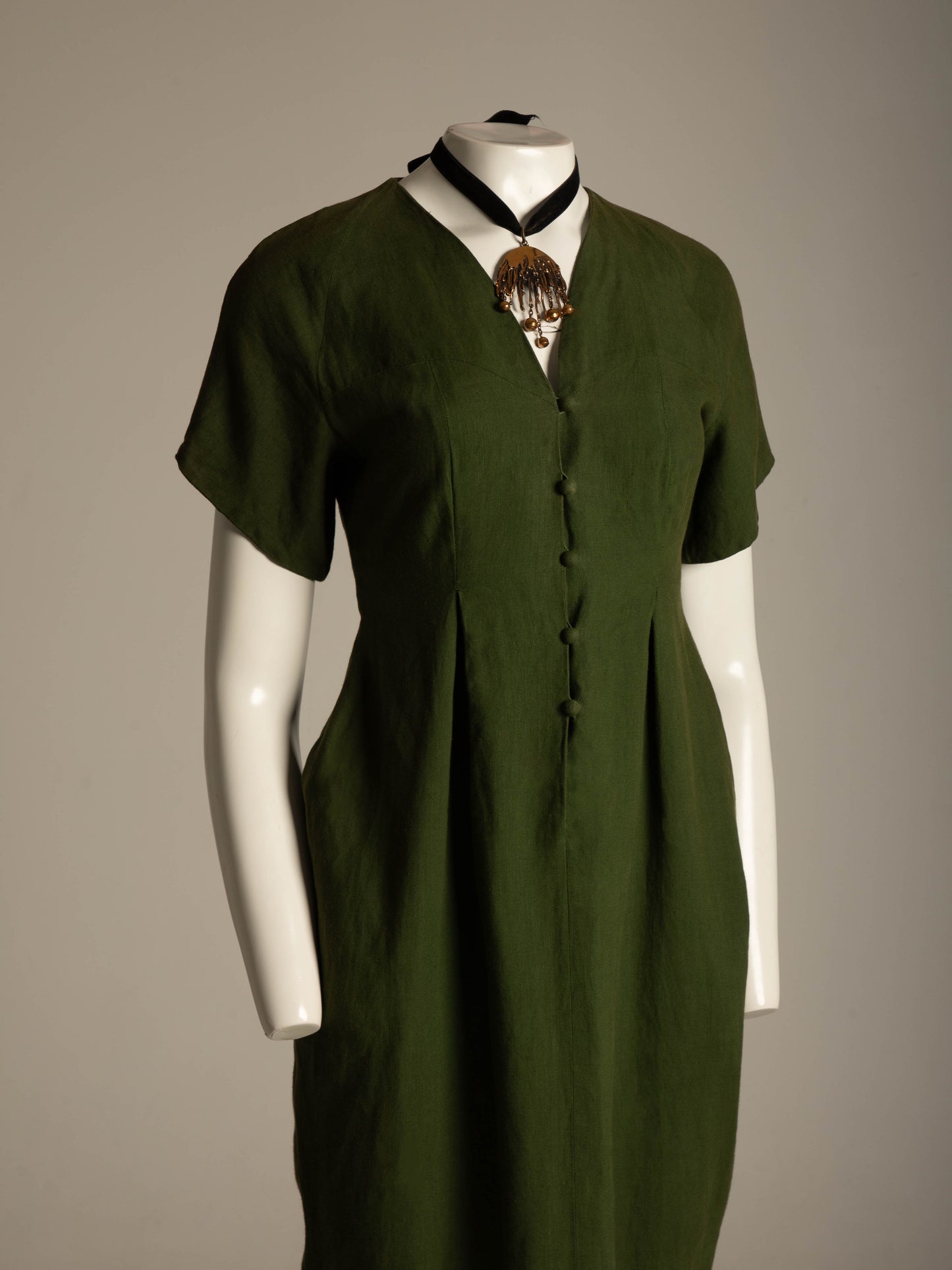 Sybilla Por Gibo Green Linen Dress Circa 80s
