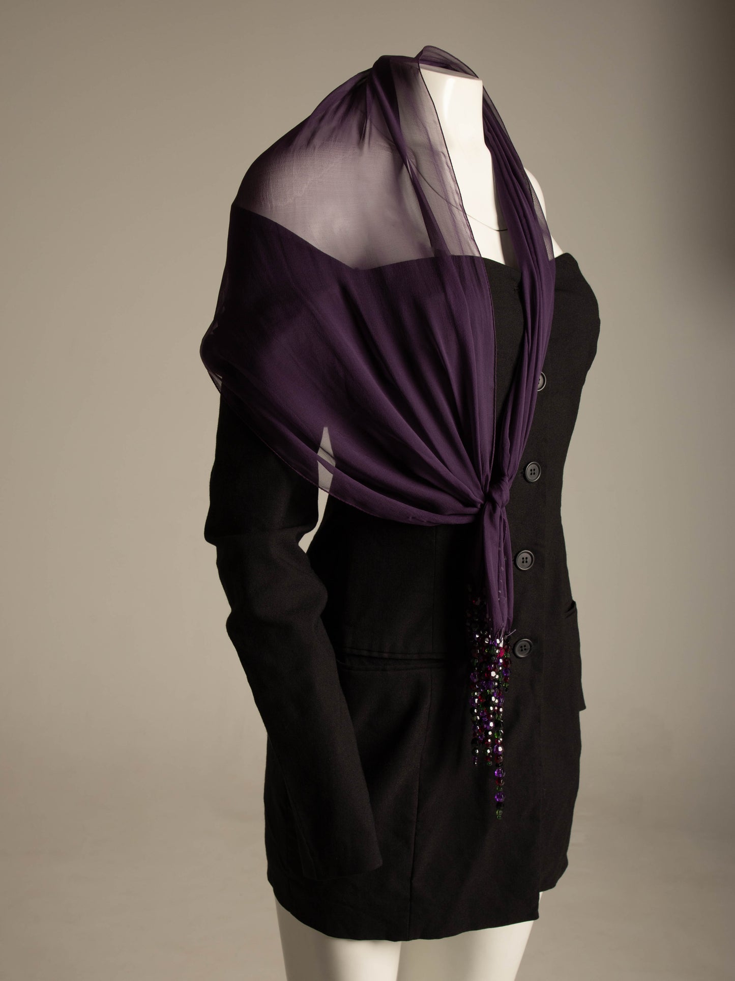 Dolce & Gabbana Purple Silk Chiffon Scarf with Bead Tassels