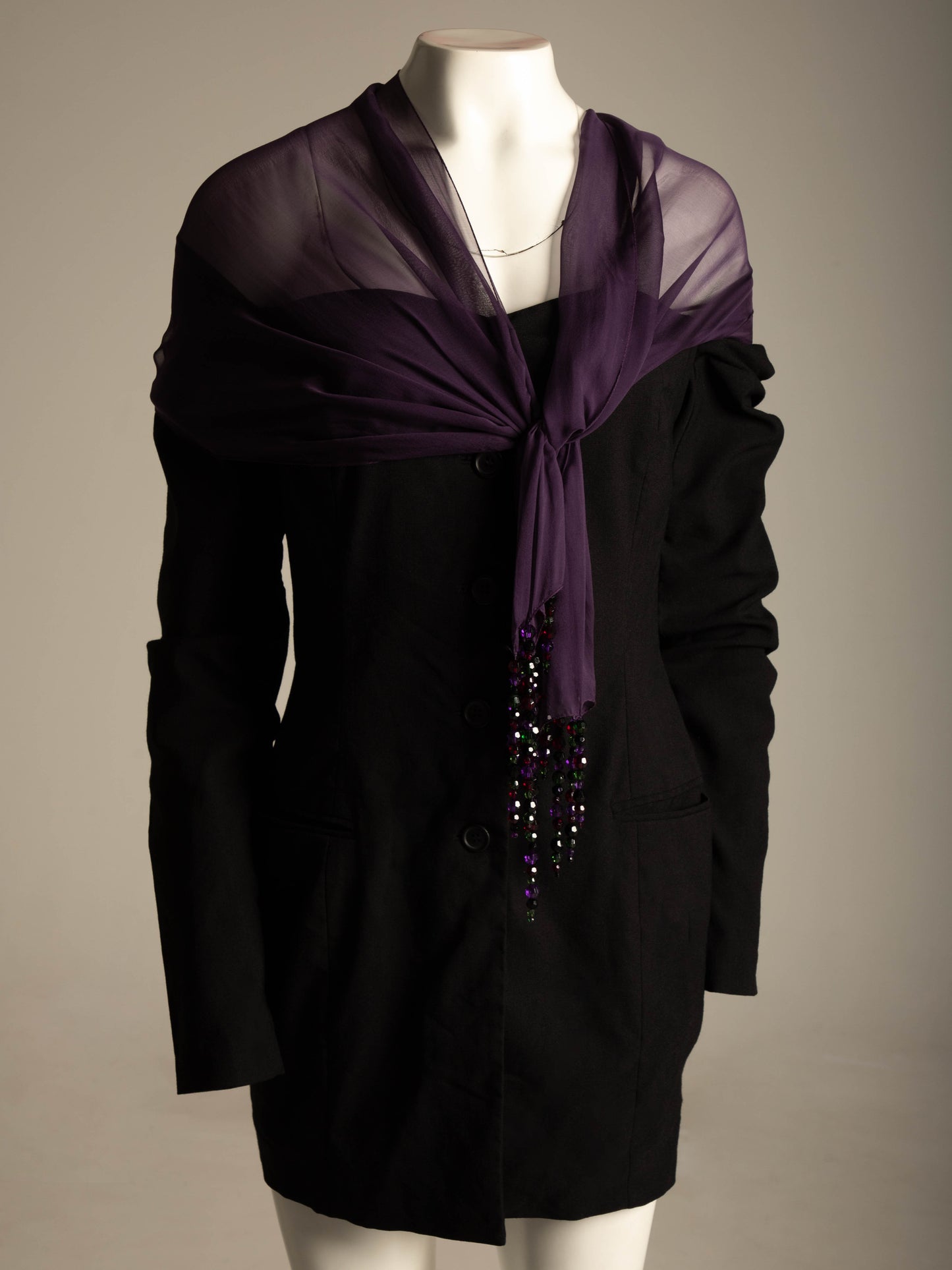 Dolce & Gabbana Purple Silk Chiffon Scarf with Bead Tassels