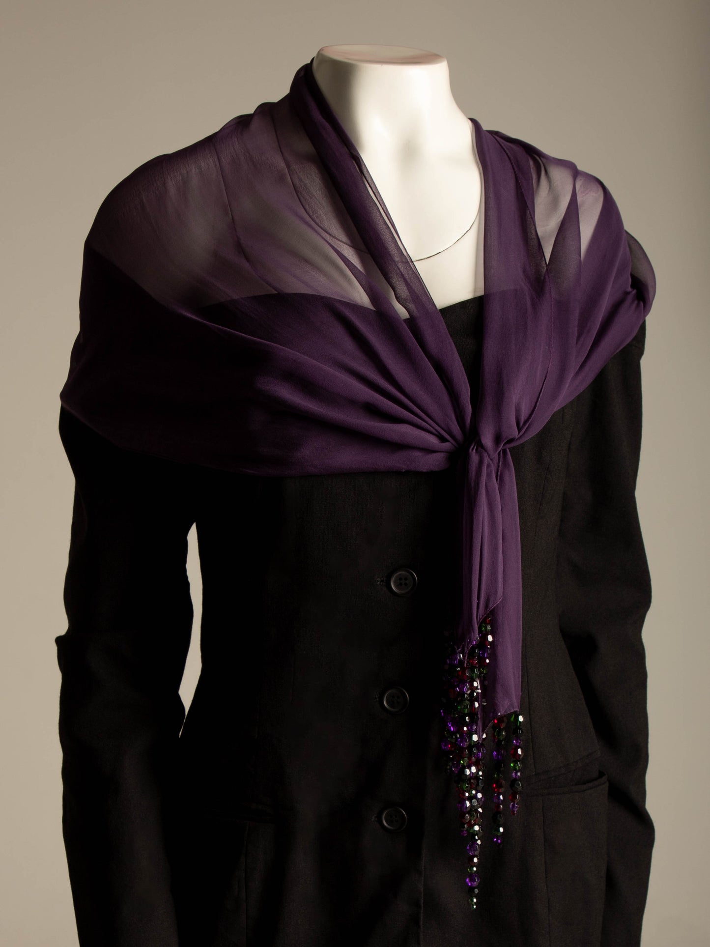 Dolce & Gabbana Purple Silk Chiffon Scarf with Bead Tassels