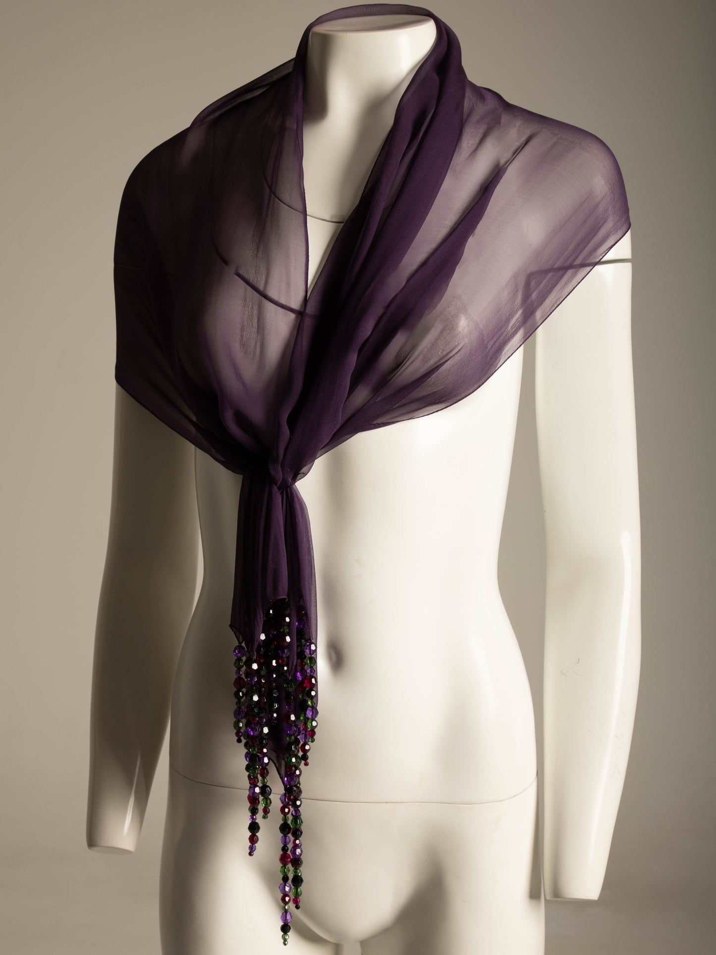 Dolce & Gabbana Purple Silk Chiffon Scarf with Bead Tassels