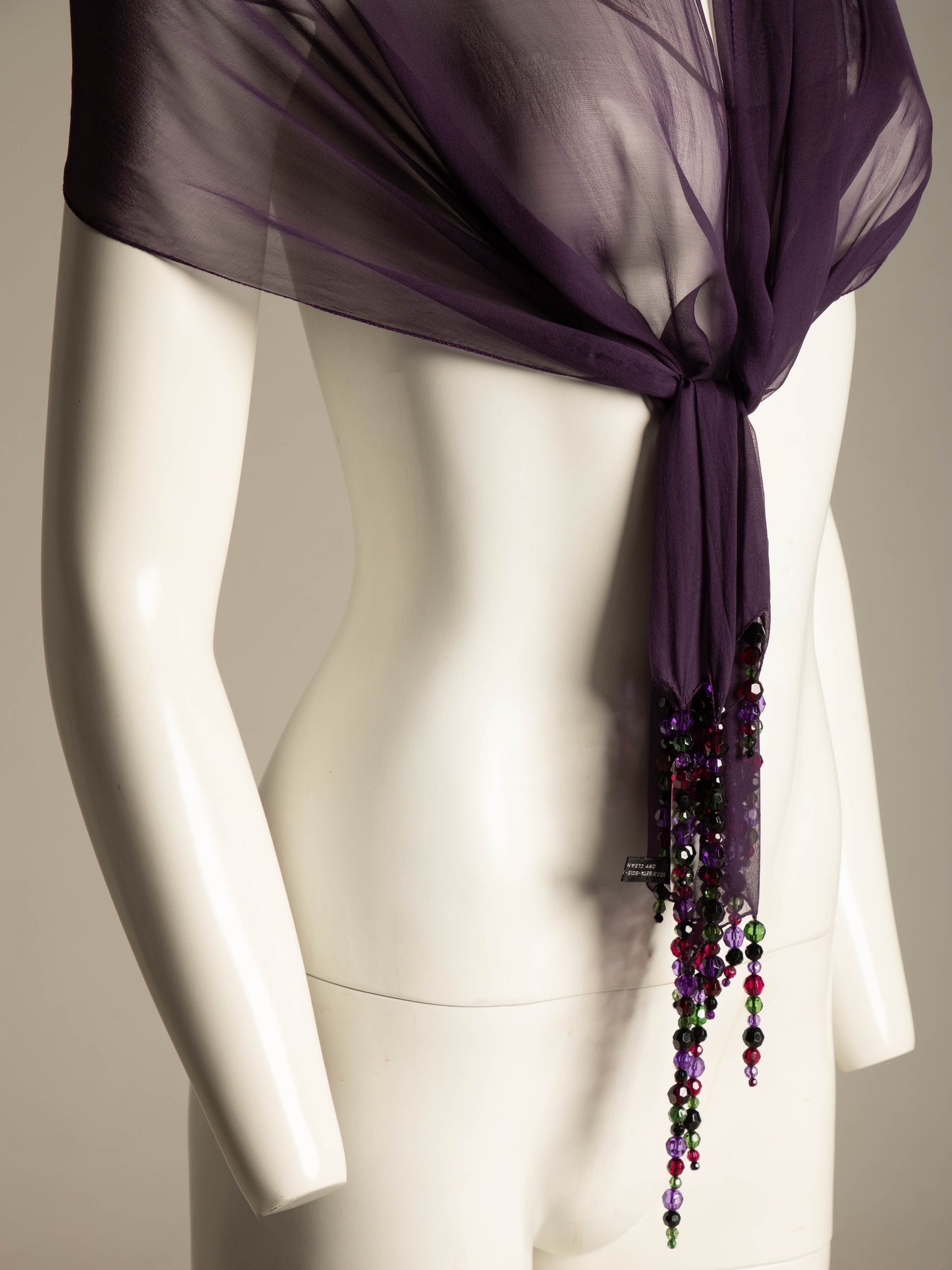 Dolce & Gabbana Purple Silk Chiffon Scarf with Bead Tassels