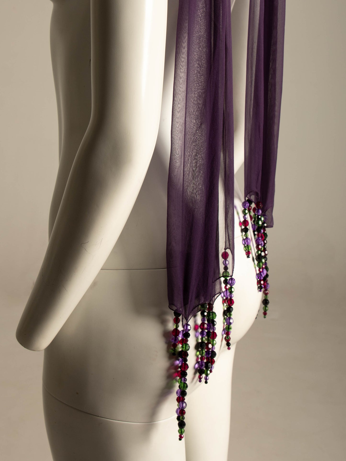 Dolce & Gabbana Purple Silk Chiffon Scarf with Bead Tassels