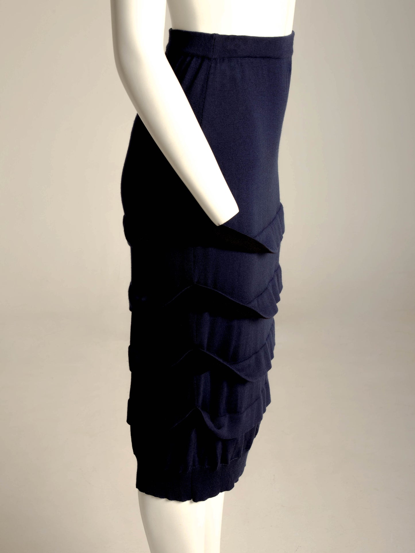 Richmond Cornejo 3D Navy Ribbed Wool Skirt
