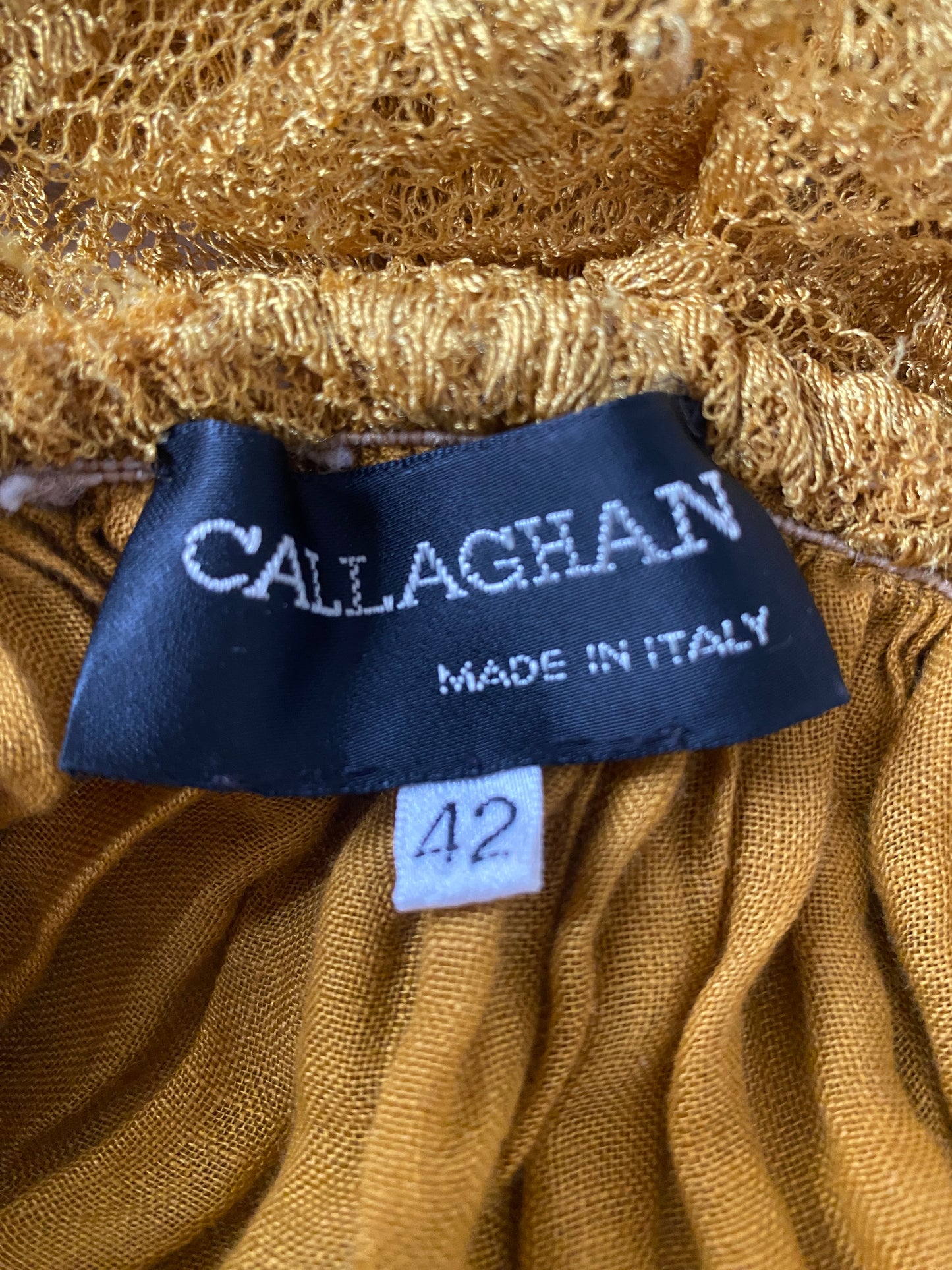 Callaghan - Romeo Gigli Era - Golden Ochre Cocoon Dress with Draped Lace Top