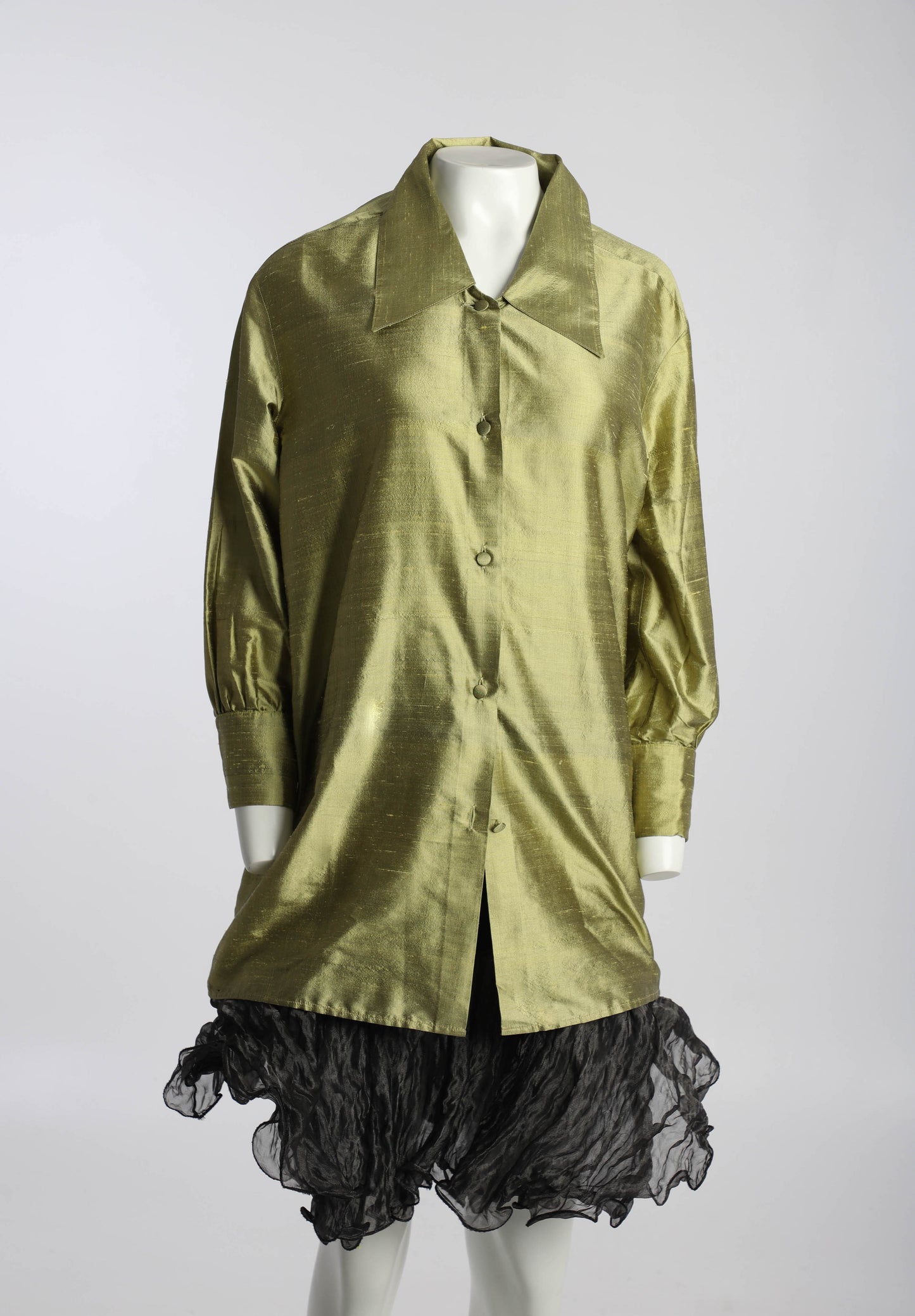 Golden Green Silk Shantung Duster by Anna Molinari for Blumarine