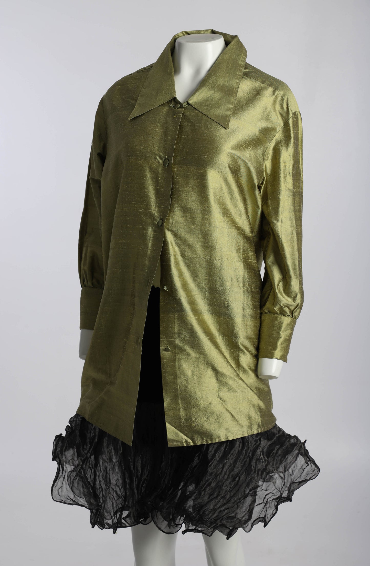 Golden Green Silk Shantung Duster by Anna Molinari for Blumarine